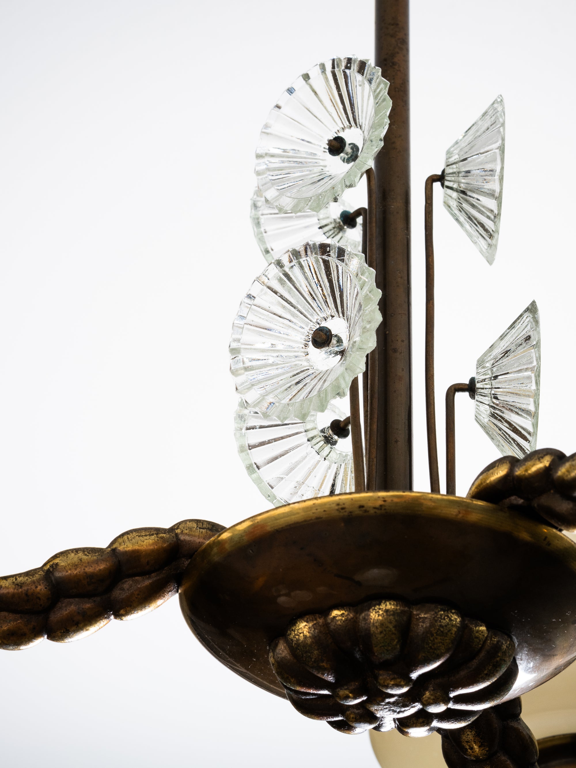 Art Deco Chandelier with Glass Floral Details, Lisa Johansson-Pape, Orno, 1940s