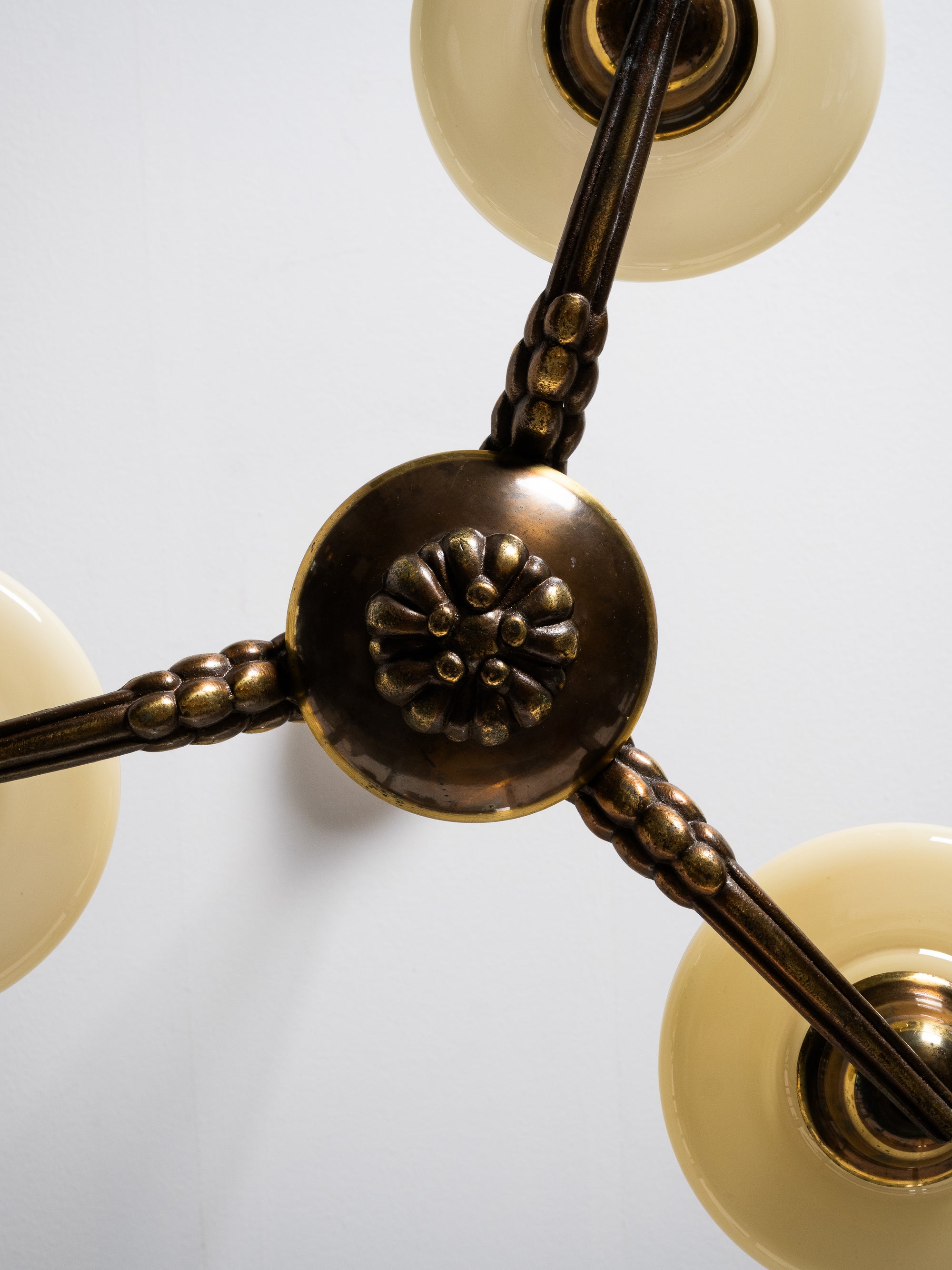Art Deco Chandelier with Glass Floral Details, Lisa Johansson-Pape, Orno, 1940s