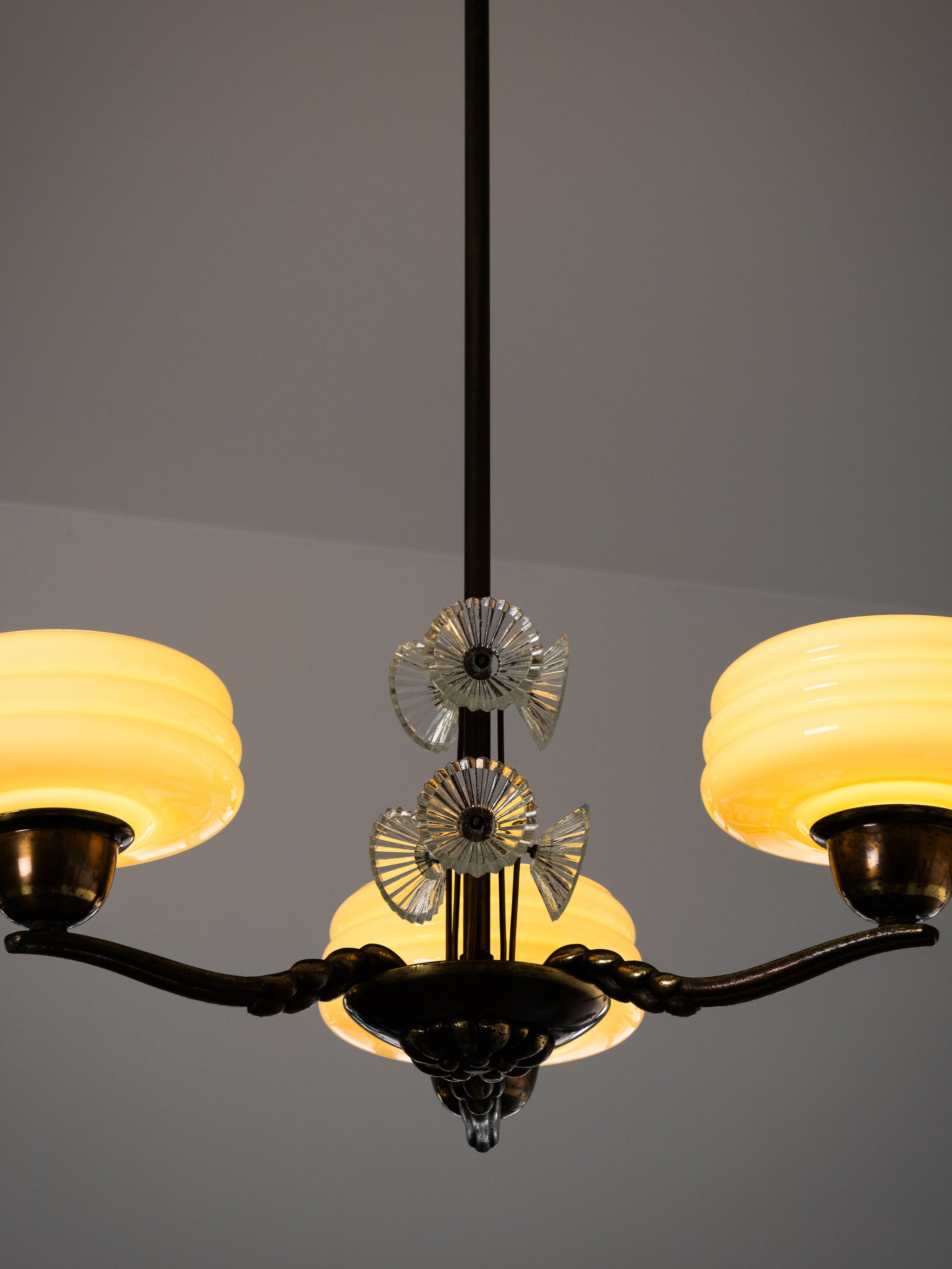 Art Deco Chandelier with Glass Floral Details, Lisa Johansson-Pape, Orno, 1940s