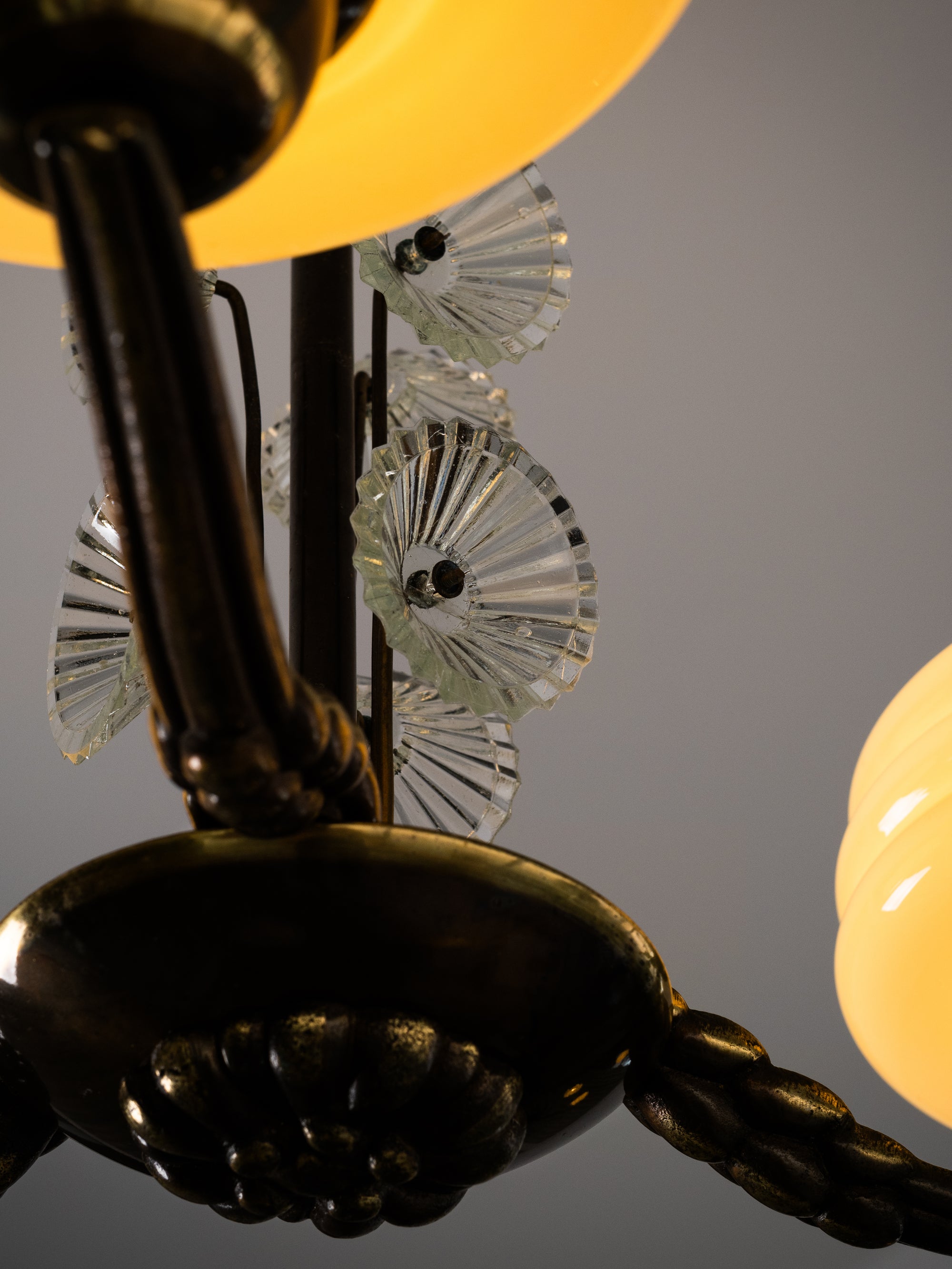 Art Deco Chandelier with Glass Floral Details, Lisa Johansson-Pape, Orno, 1940s