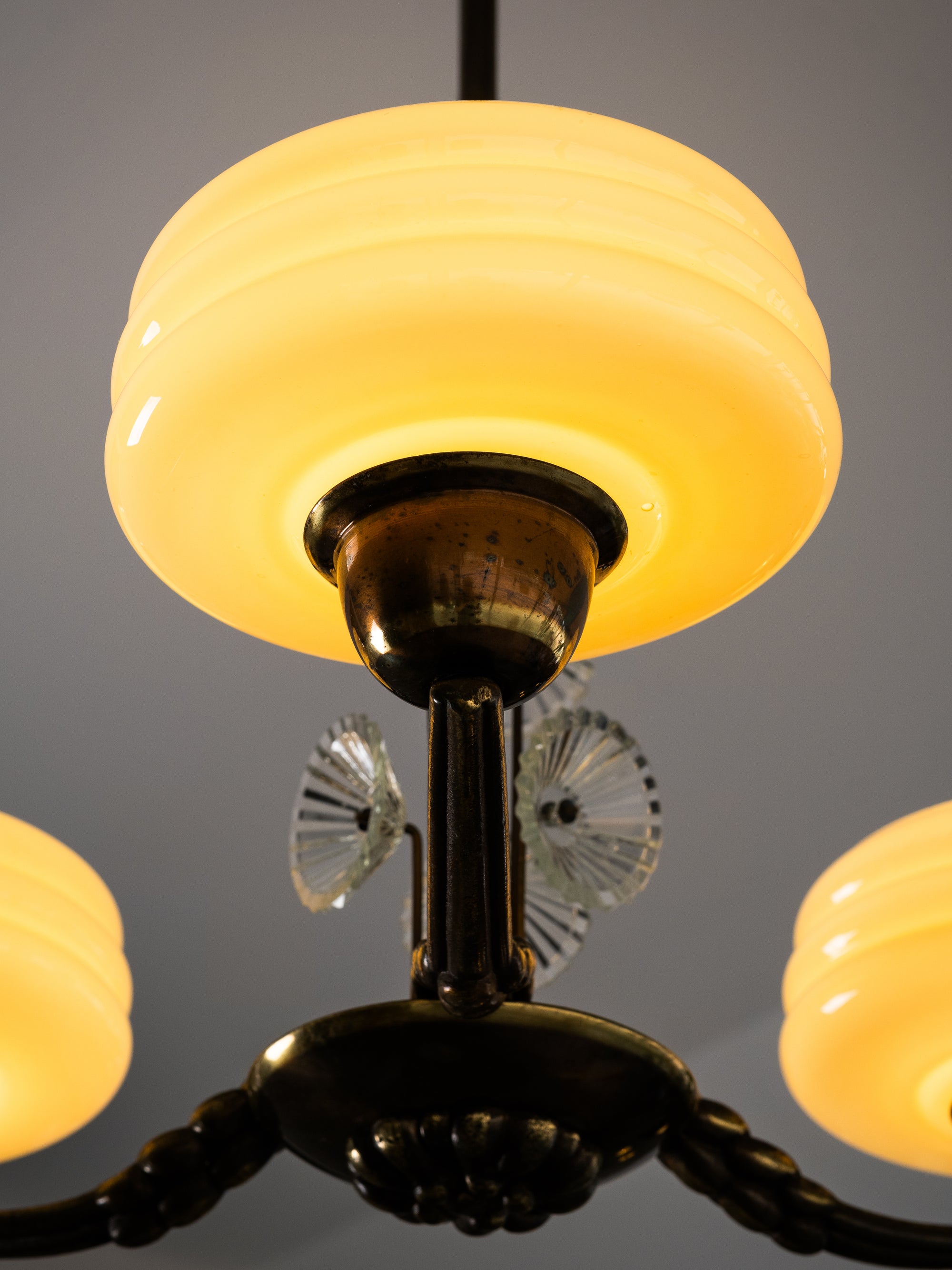 Art Deco Chandelier with Glass Floral Details, Lisa Johansson-Pape, Orno, 1940s
