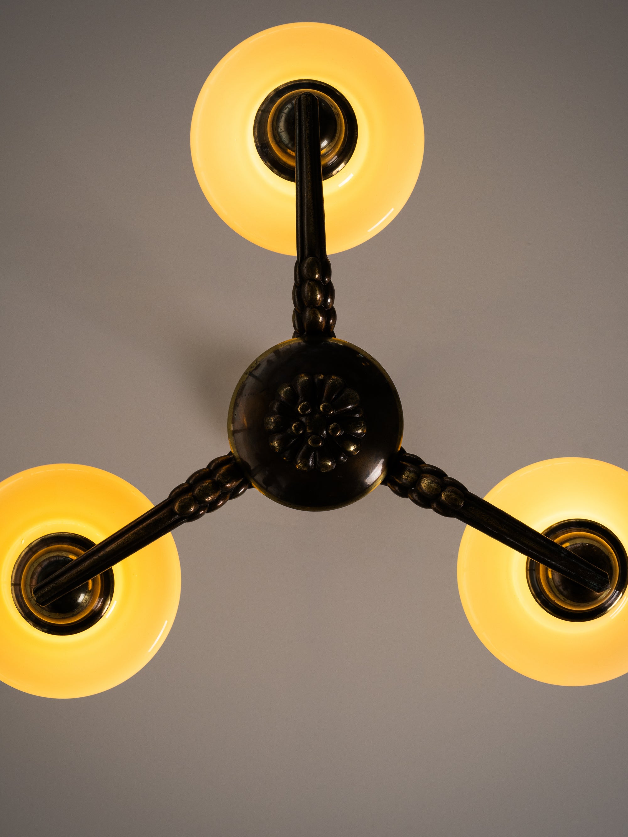 Art Deco Chandelier with Glass Floral Details, Lisa Johansson-Pape, Orno, 1940s