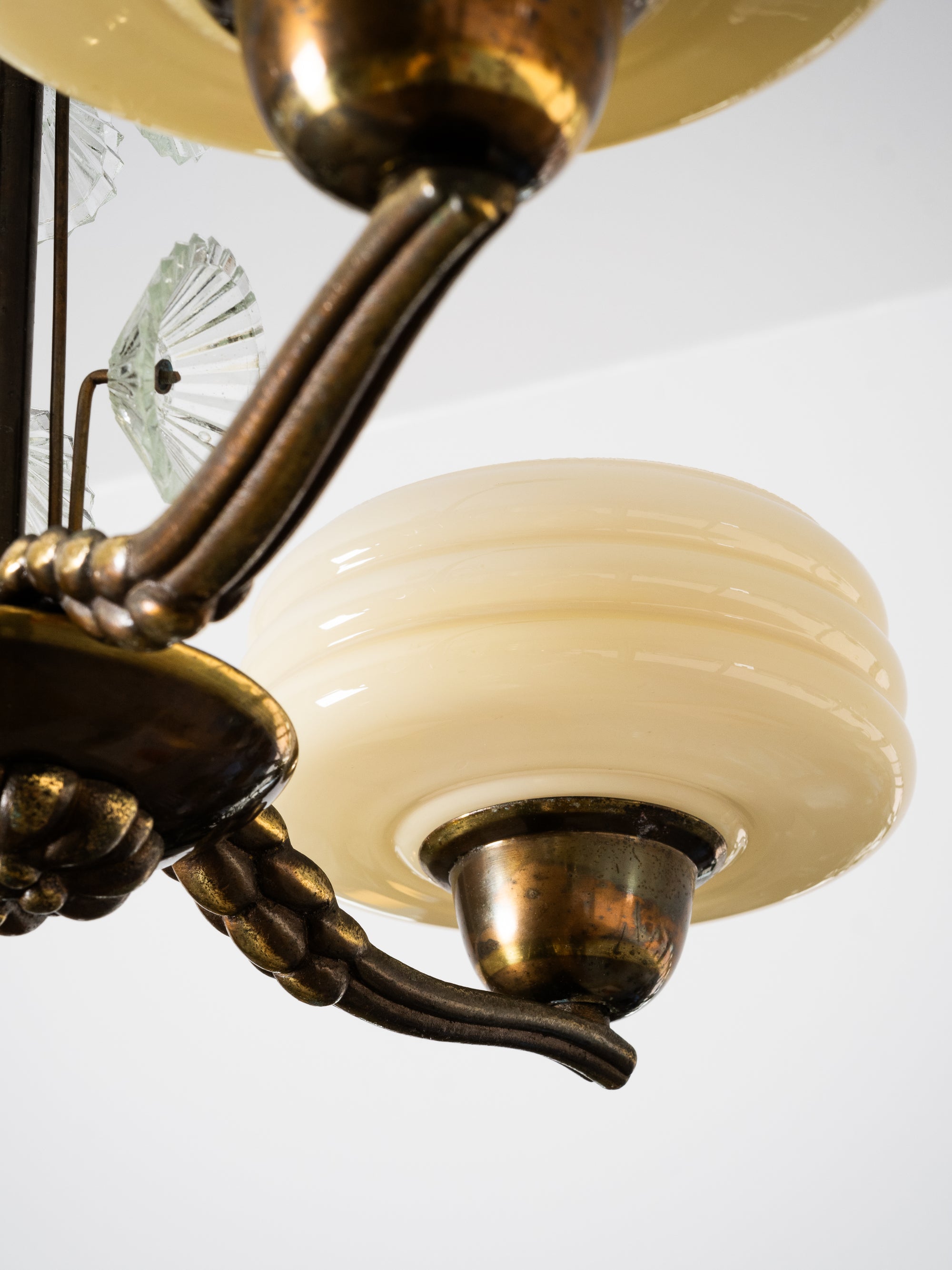 Art Deco Chandelier with Glass Floral Details, Lisa Johansson-Pape, Orno, 1940s