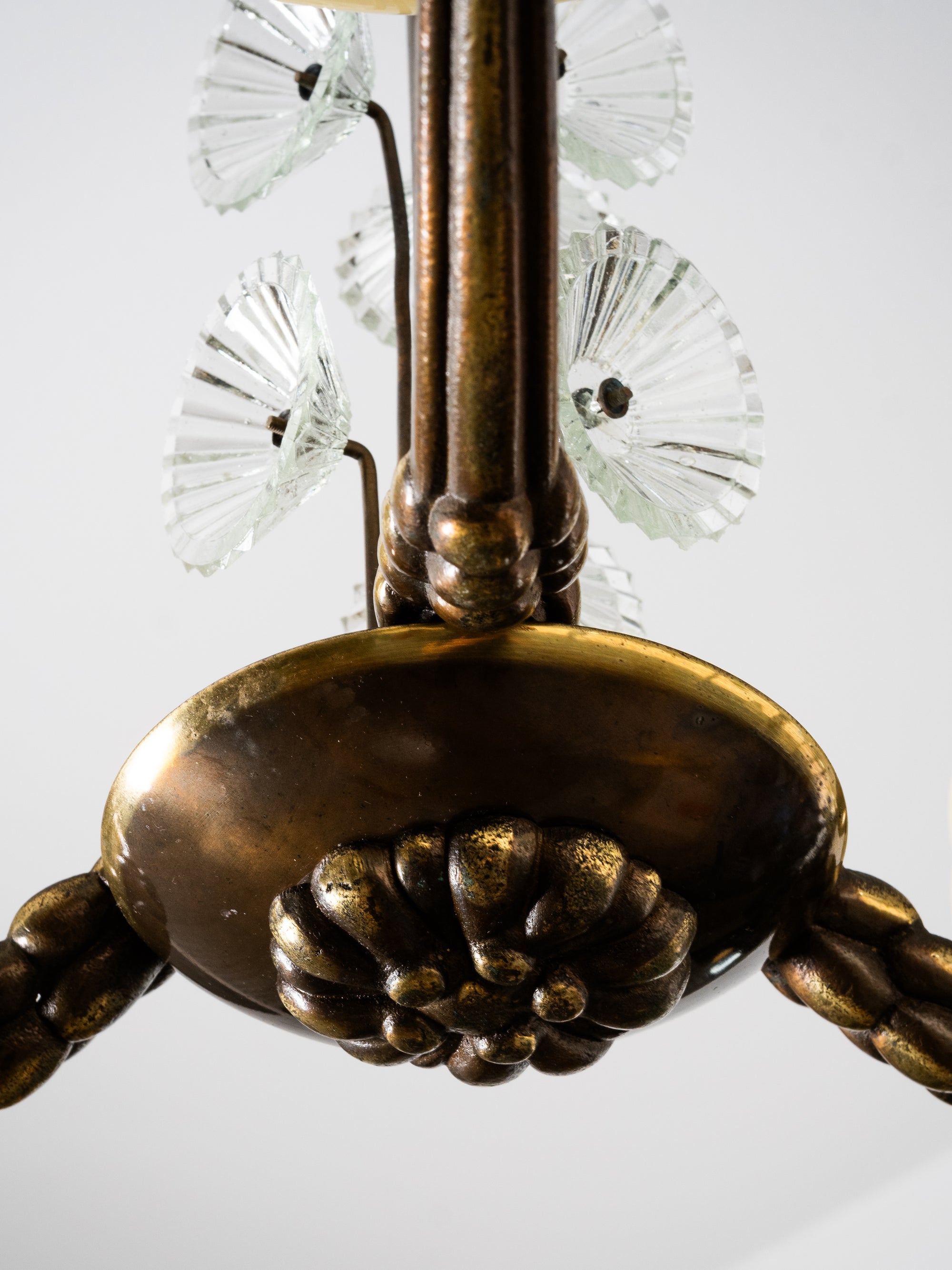 Art Deco Chandelier with Glass Floral Details, Lisa Johansson-Pape, Orno, 1940s