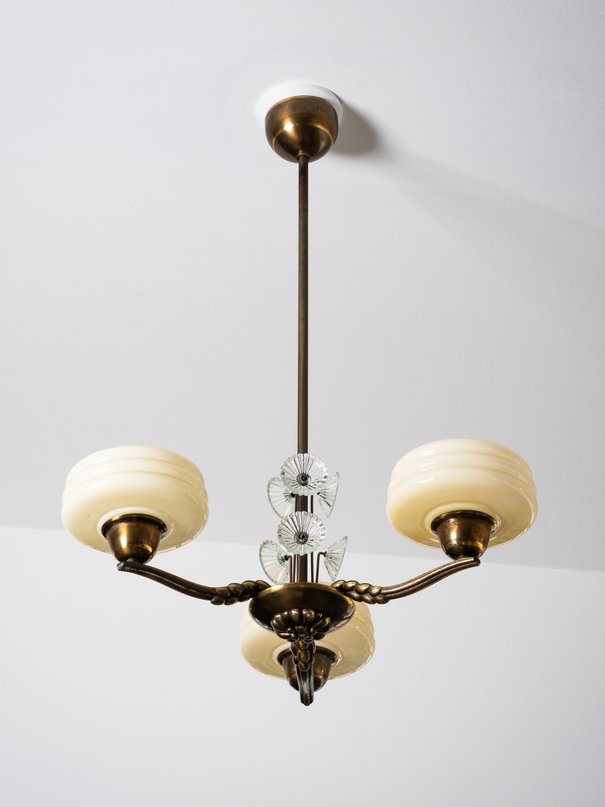 Art Deco Chandelier with Glass Floral Details, Lisa Johansson-Pape, Orno, 1940s
