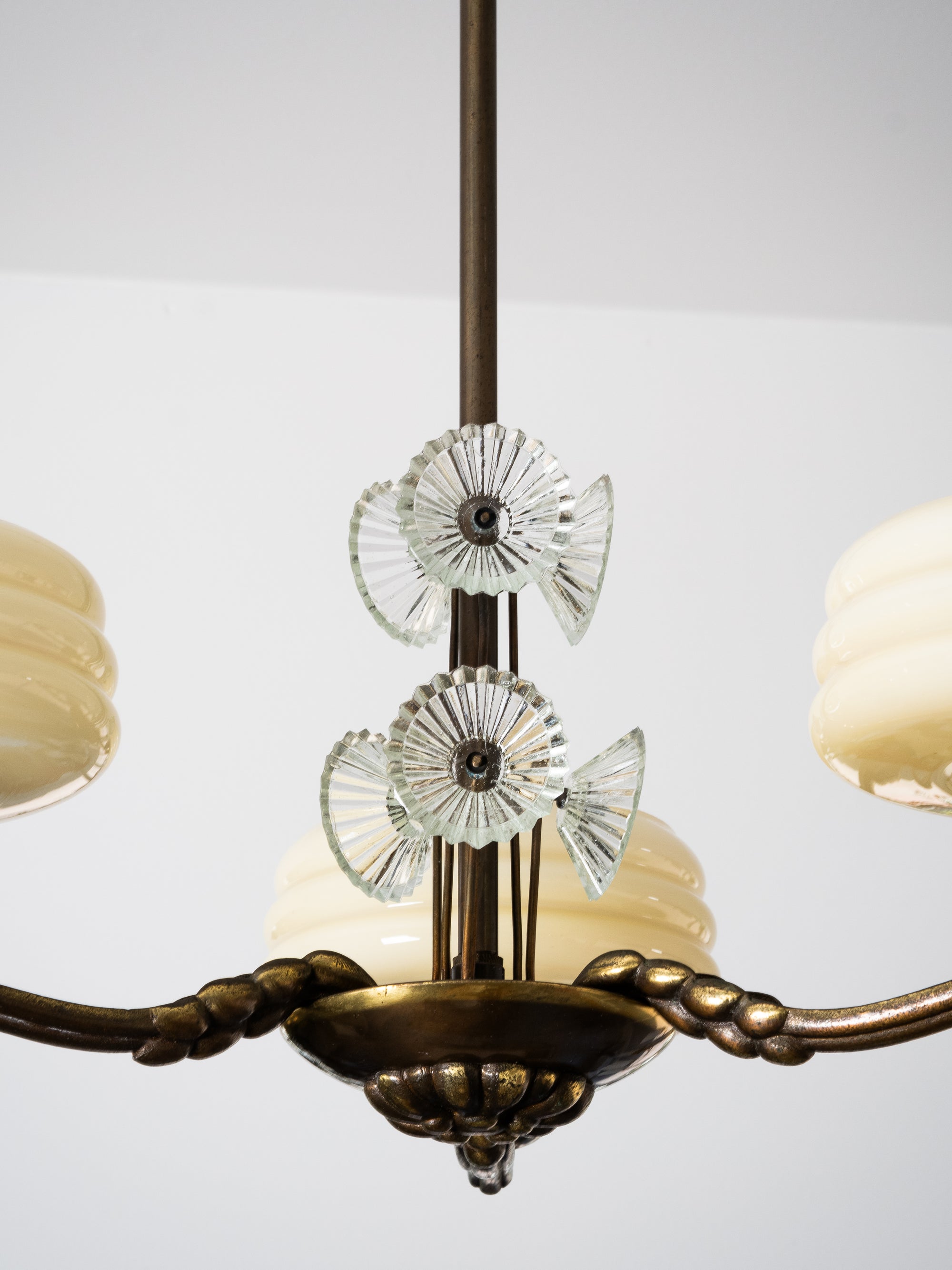 Art Deco Chandelier with Glass Floral Details, Lisa Johansson-Pape, Orno, 1940s