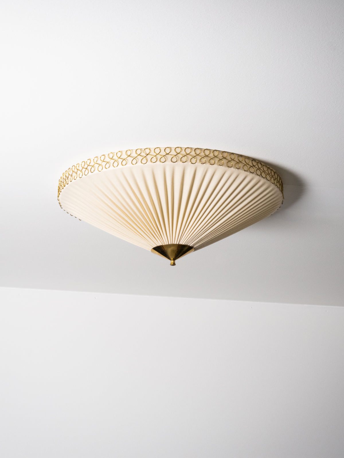 Brass &amp; Pleated Textile Flush Mount Model ES 1902/60 by Itsu, Finland, 1950s