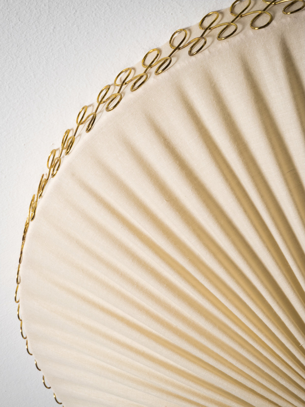 Brass &amp; Pleated Textile Flush Mount Model ES 1902/60 by Itsu, Finland, 1950s