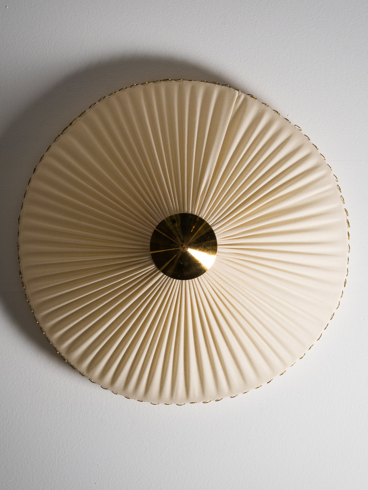 Brass &amp; Pleated Textile Flush Mount Model ES 1902/60 by Itsu, Finland, 1950s