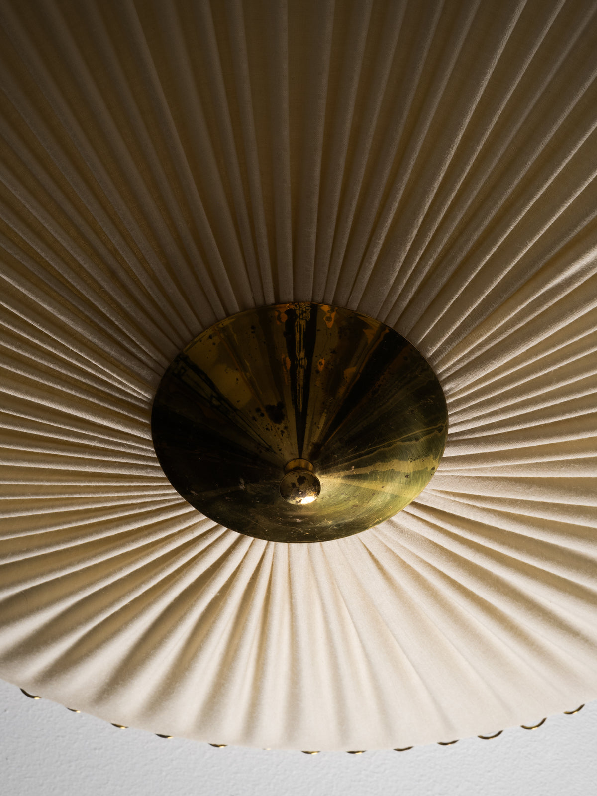 Brass &amp; Pleated Textile Flush Mount Model ES 1902/60 by Itsu, Finland, 1950s
