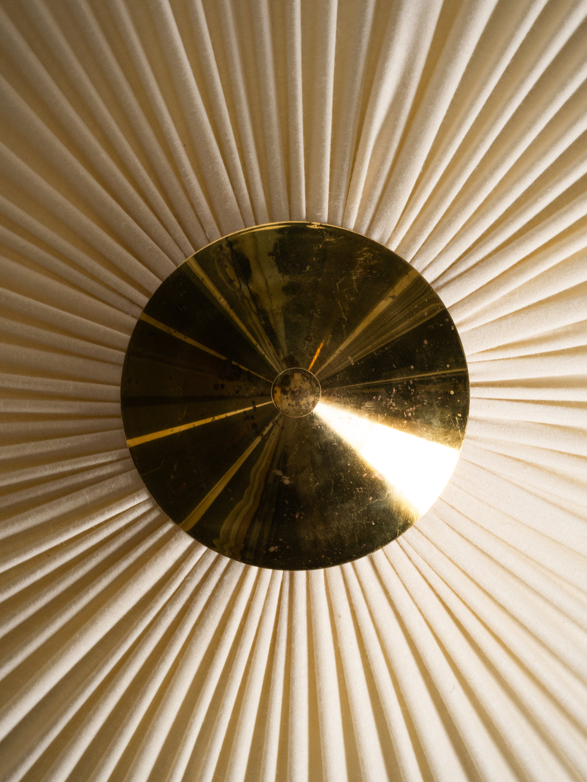 Brass &amp; Pleated Textile Flush Mount Model ES 1902/60 by Itsu, Finland, 1950s