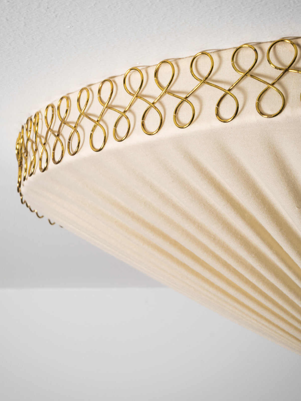 Brass &amp; Pleated Textile Flush Mount Model ES 1902/60 by Itsu, Finland, 1950s