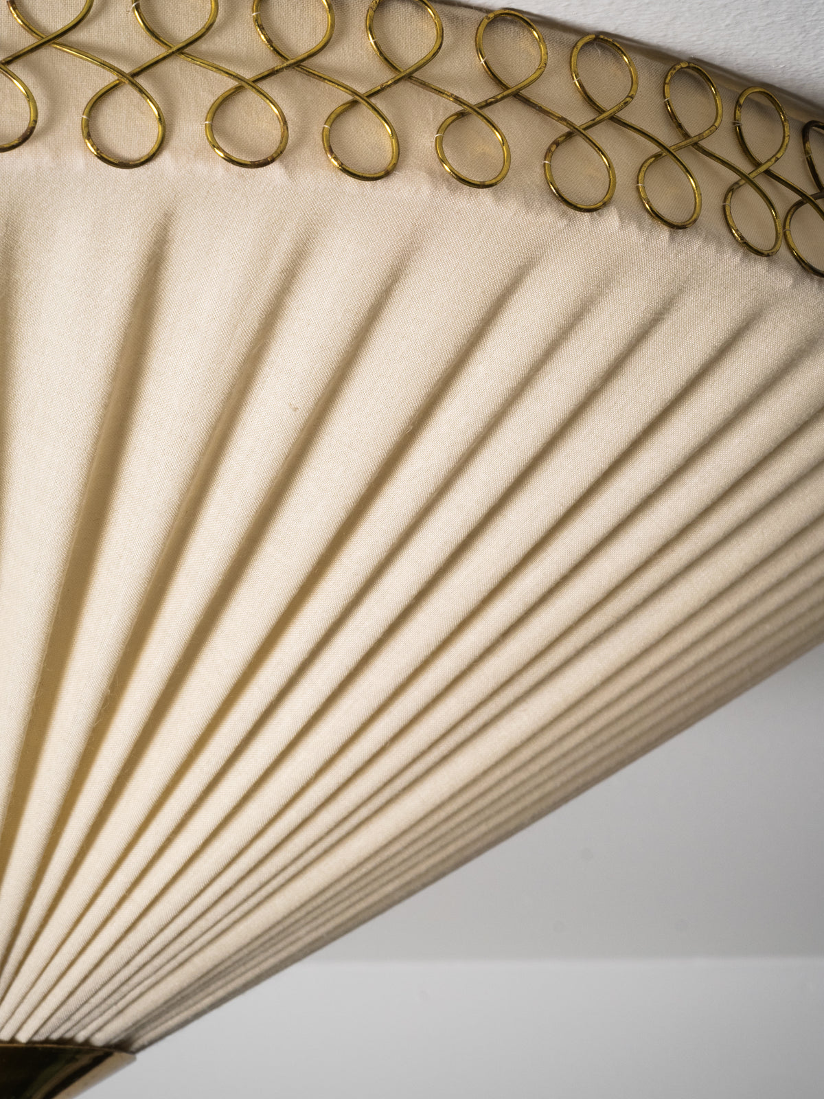 Brass &amp; Pleated Textile Flush Mount Model ES 1902/60 by Itsu, Finland, 1950s