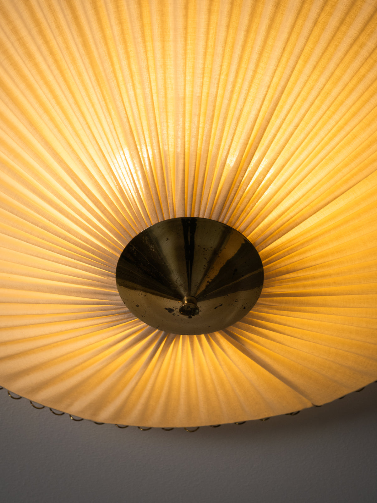 Brass &amp; Pleated Textile Flush Mount Model ES 1902/60 by Itsu, Finland, 1950s