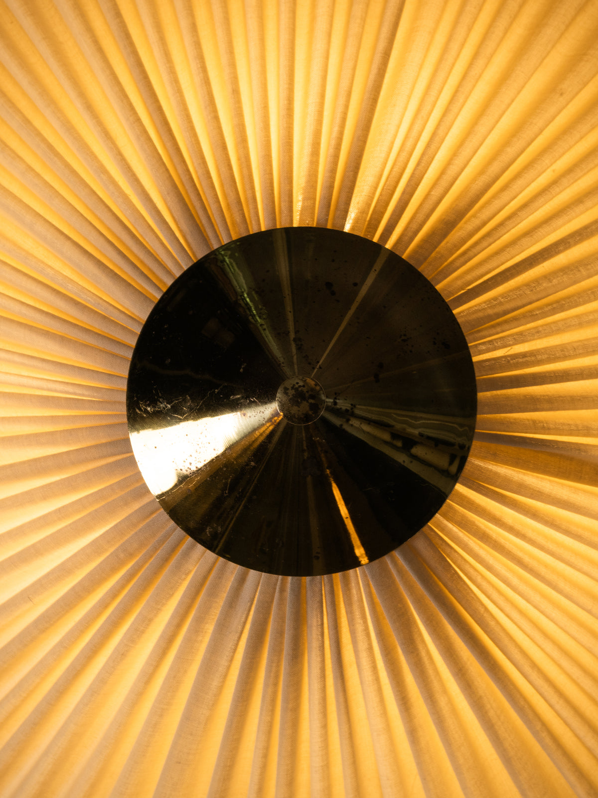 Brass &amp; Pleated Textile Flush Mount Model ES 1902/60 by Itsu, Finland, 1950s