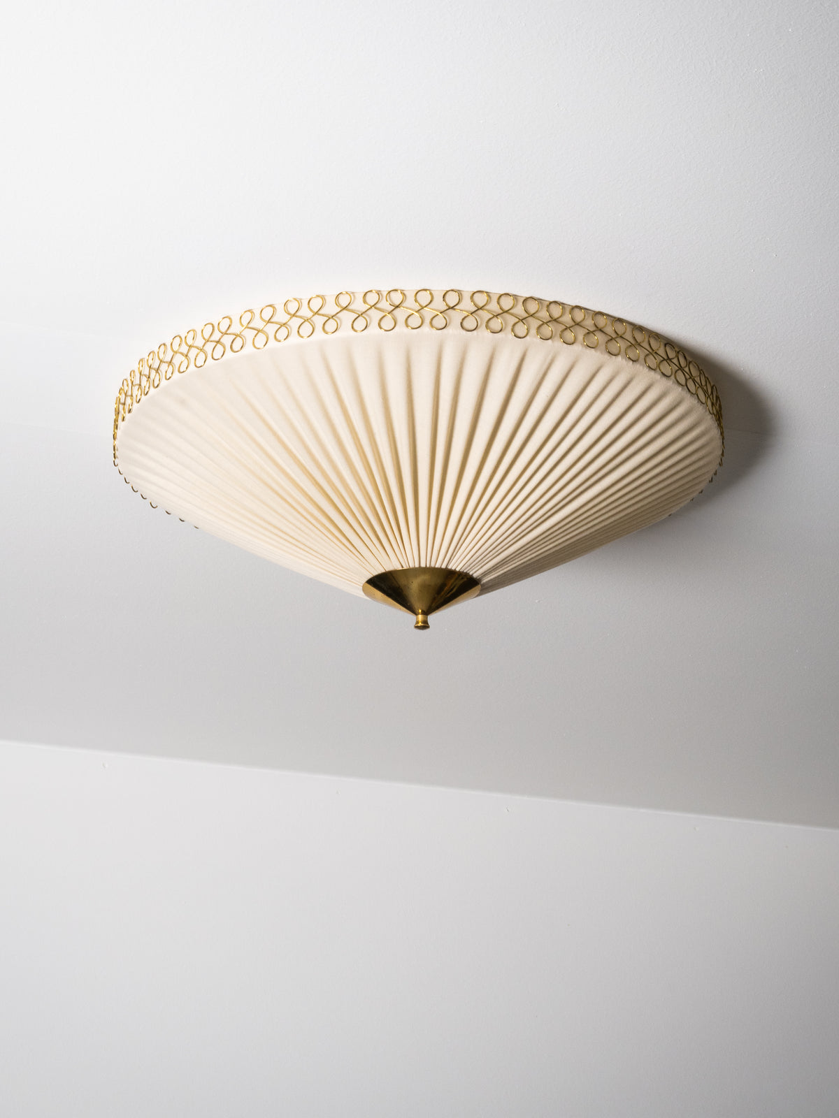 Brass &amp; Pleated Textile Flush Mount Model ES 1902/60 by Itsu, Finland, 1950s