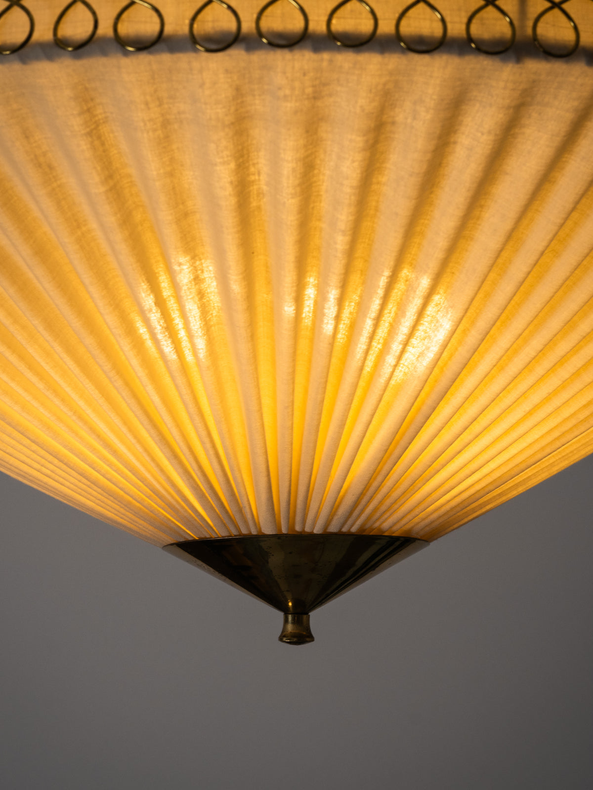 Brass &amp; Pleated Textile Flush Mount Model ES 1902/60 by Itsu, Finland, 1950s