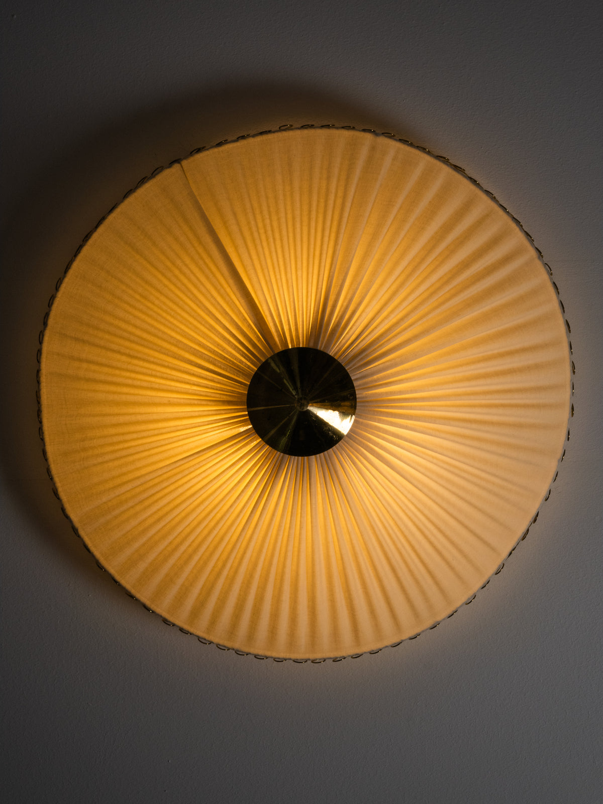 Brass &amp; Pleated Textile Flush Mount Model ES 1902/60 by Itsu, Finland, 1950s