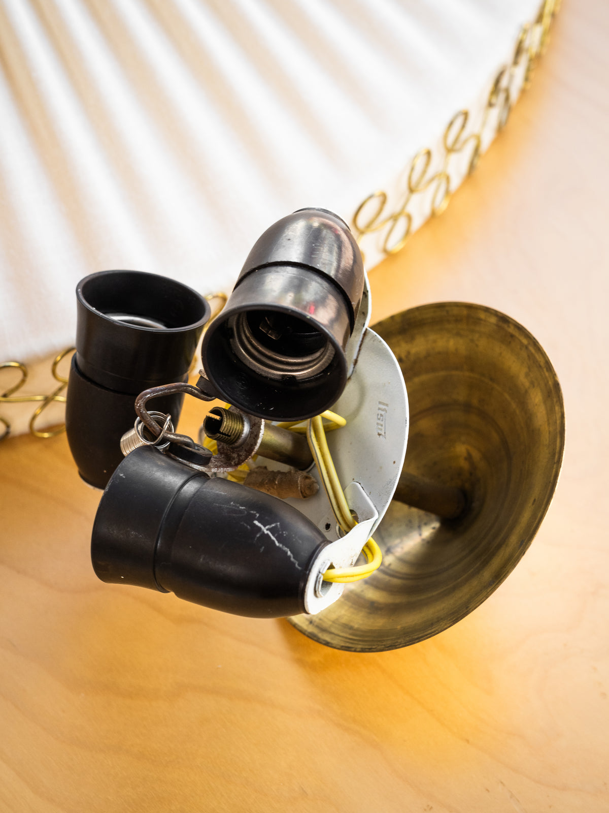 Brass &amp; Pleated Textile Flush Mount Model ES 1902/60 by Itsu, Finland, 1950s