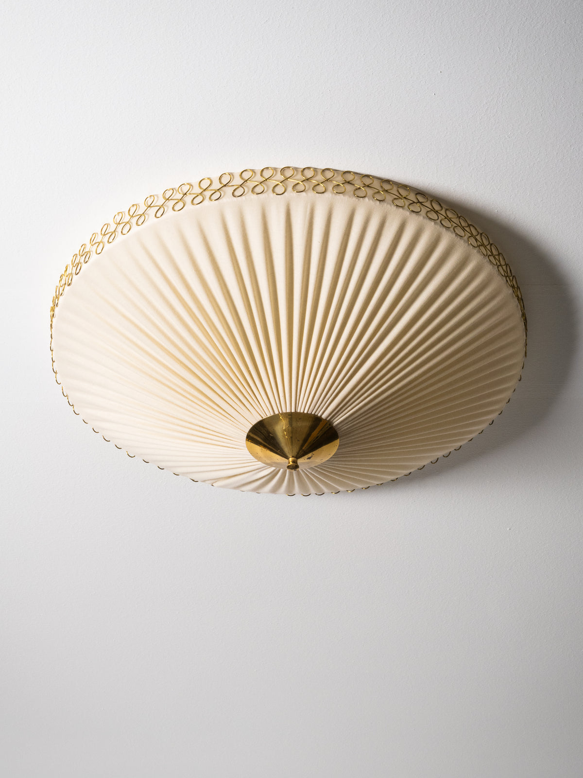 Brass &amp; Pleated Textile Flush Mount Model ES 1902/60 by Itsu, Finland, 1950s