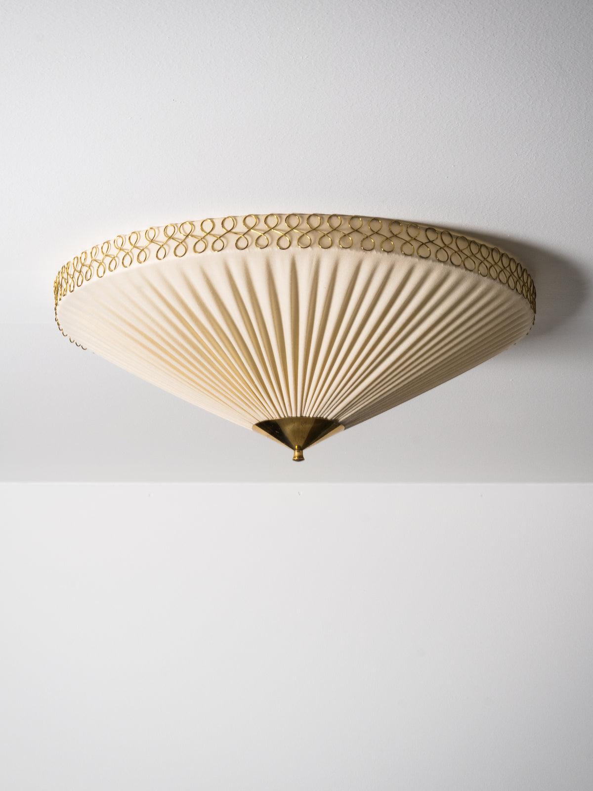 Brass &amp; Pleated Textile Flush Mount Model ES 1902/60 by Itsu, Finland, 1950s