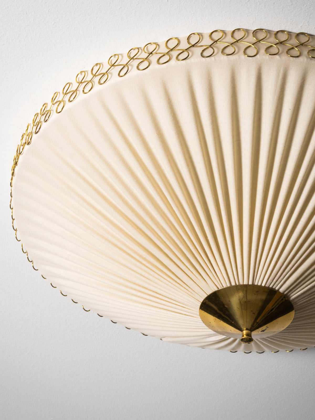 Brass &amp; Pleated Textile Flush Mount Model ES 1902/60 by Itsu, Finland, 1950s