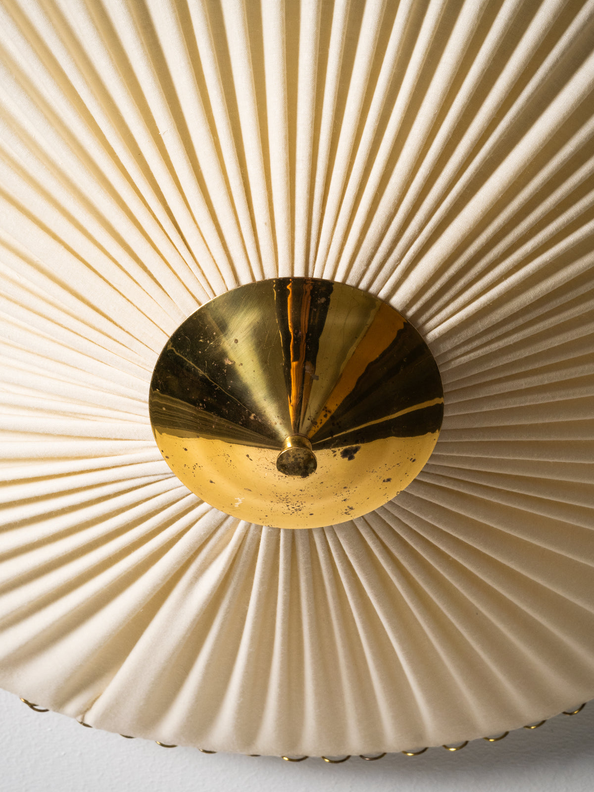 Brass &amp; Pleated Textile Flush Mount Model ES 1902/60 by Itsu, Finland, 1950s