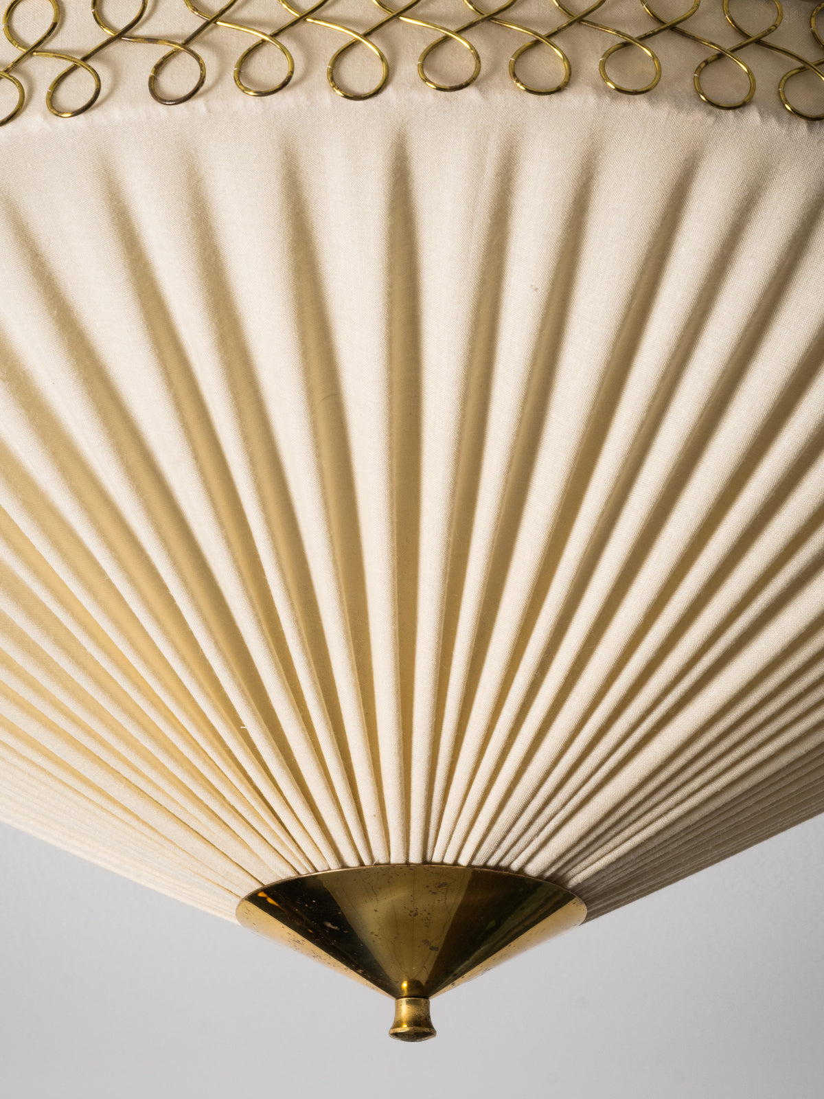 Brass &amp; Pleated Textile Flush Mount Model ES 1902/60 by Itsu, Finland, 1950s