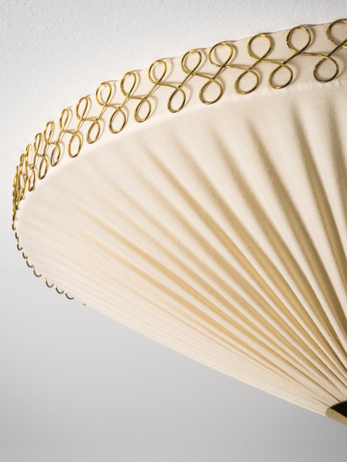 Brass &amp; Pleated Textile Flush Mount Model ES 1902/60 by Itsu, Finland, 1950s