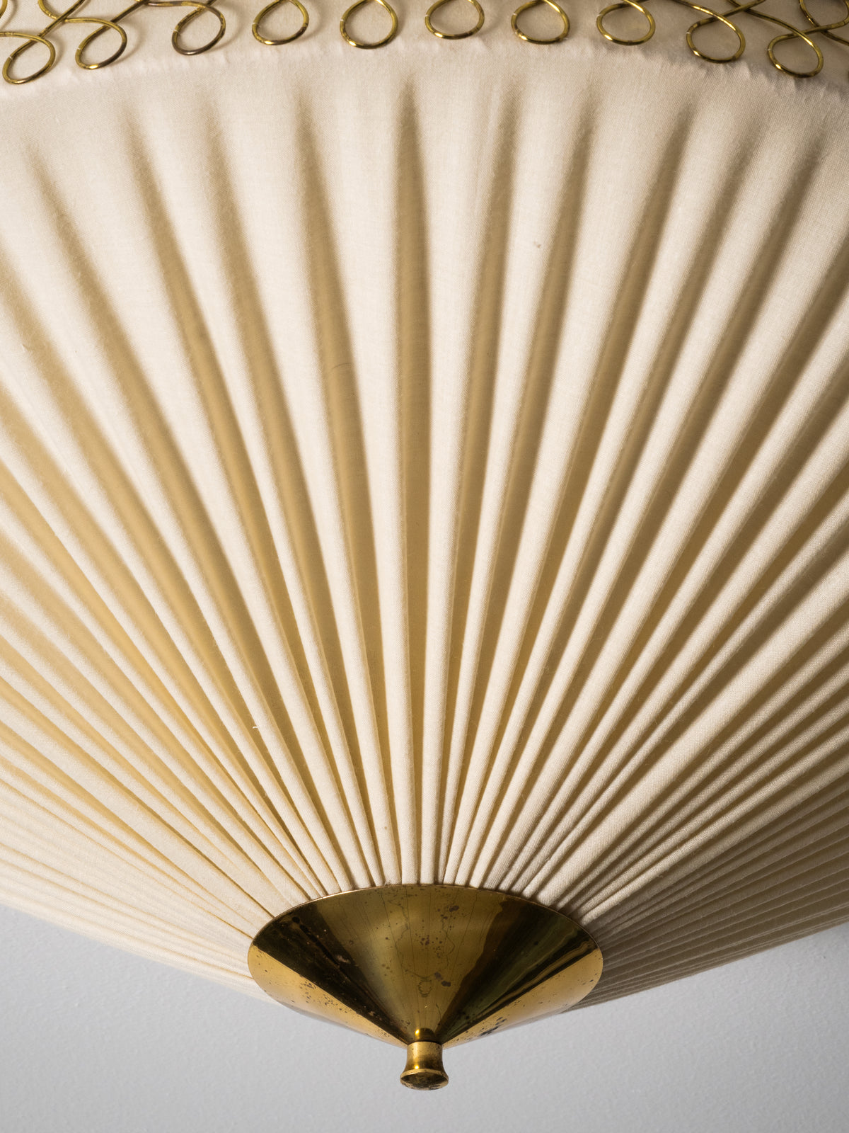 Brass &amp; Pleated Textile Flush Mount Model ES 1902/60 by Itsu, Finland, 1950s