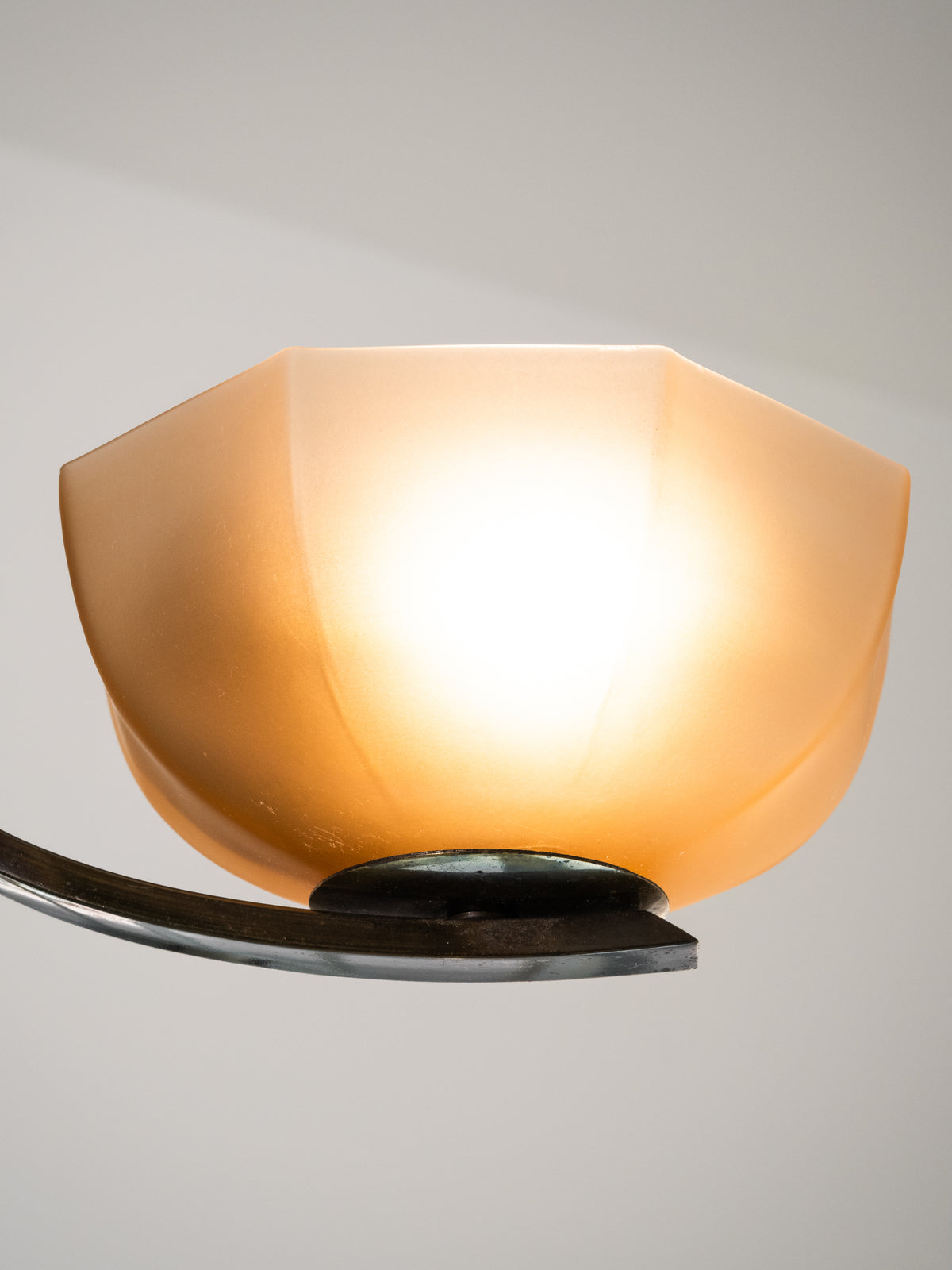 Finnish Art Deco Brass, Wood &amp; Frosted Glass Chandelier, 1930s