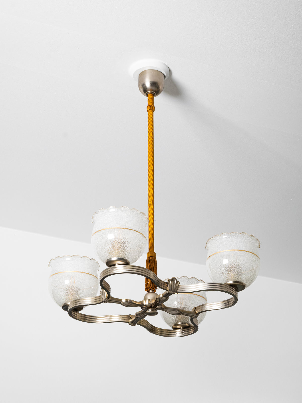 Finnish Art Deco Nickel-Plated Brass, String &amp; Glass Chandelier, 1930s