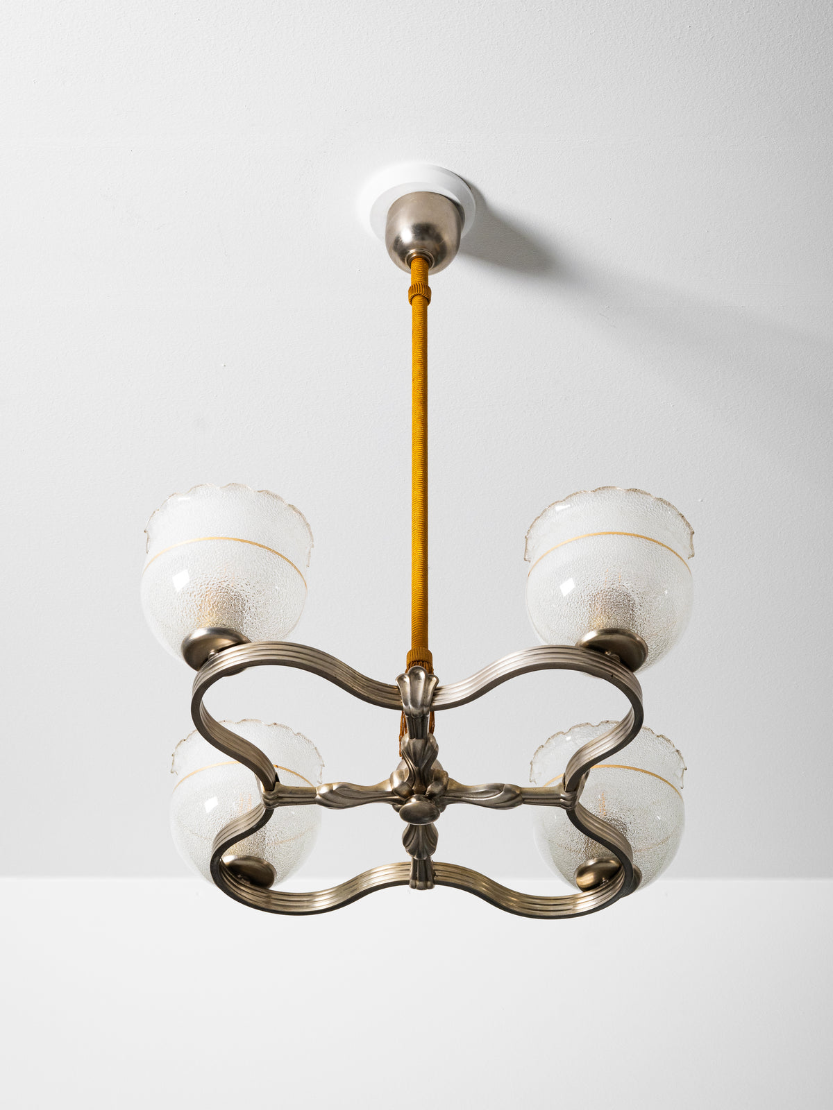 Finnish Art Deco Nickel-Plated Brass, String &amp; Glass Chandelier, 1930s