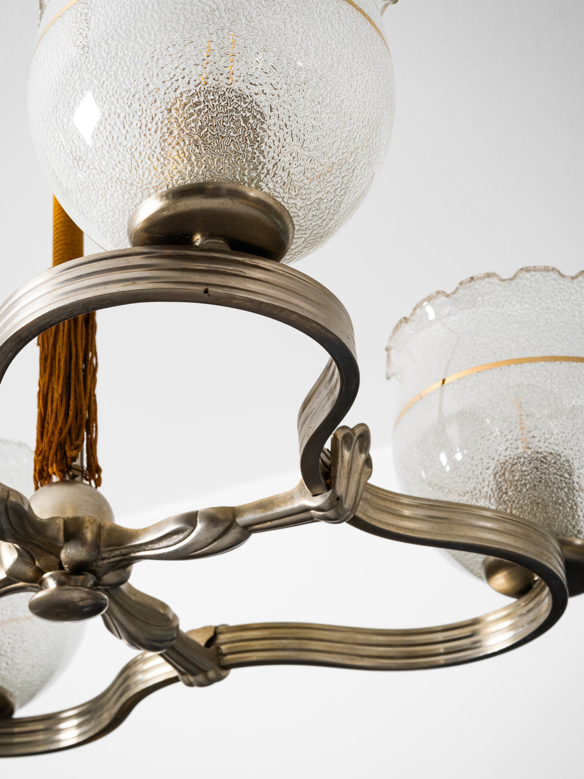 Finnish Art Deco Nickel-Plated Brass, String &amp; Glass Chandelier, 1930s