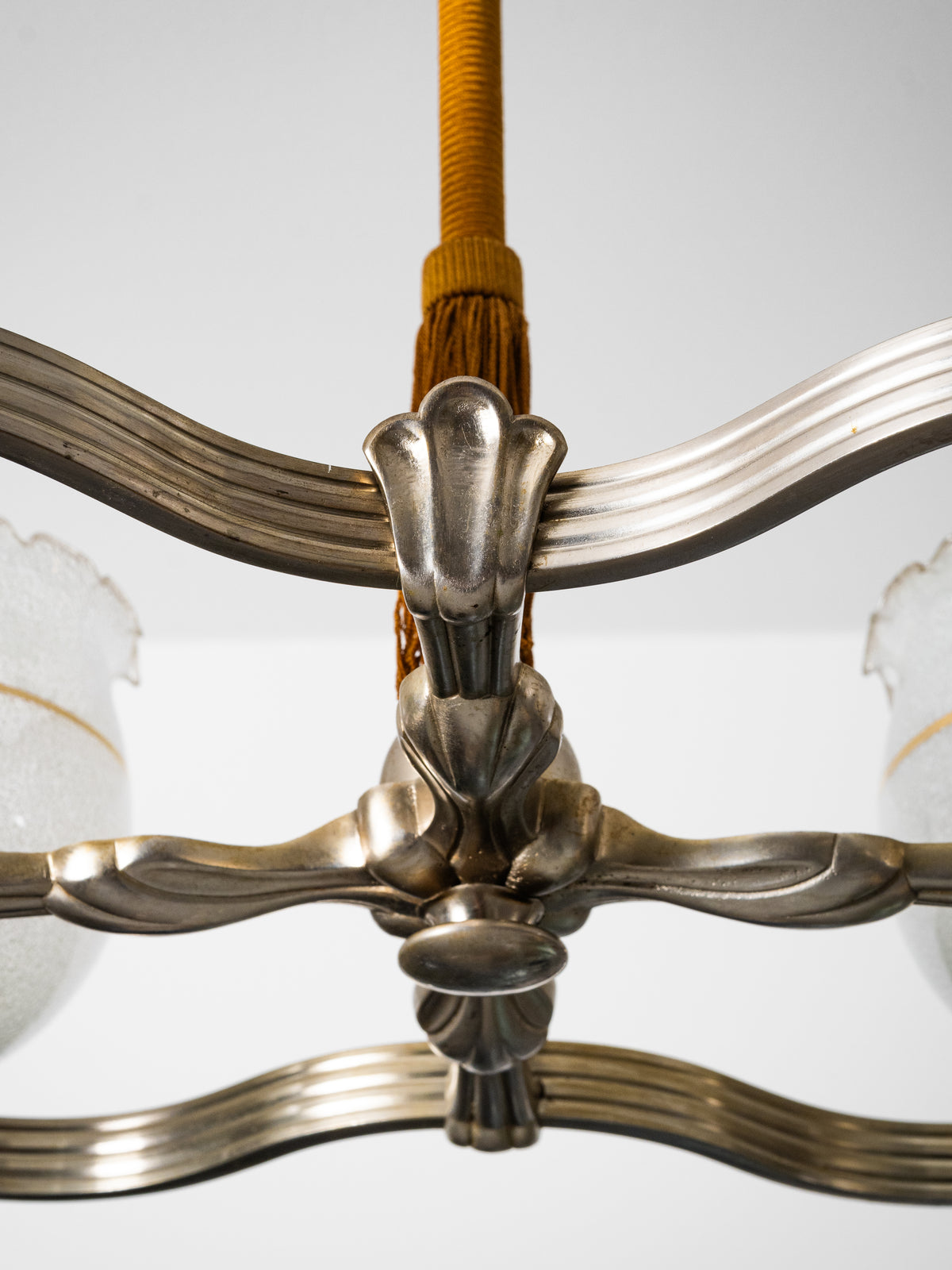 Finnish Art Deco Nickel-Plated Brass, String &amp; Glass Chandelier, 1930s
