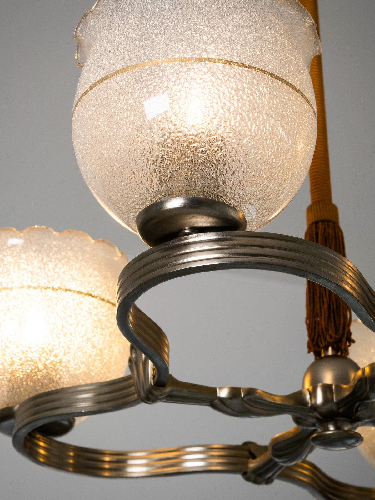 Finnish Art Deco Nickel-Plated Brass, String &amp; Glass Chandelier, 1930s