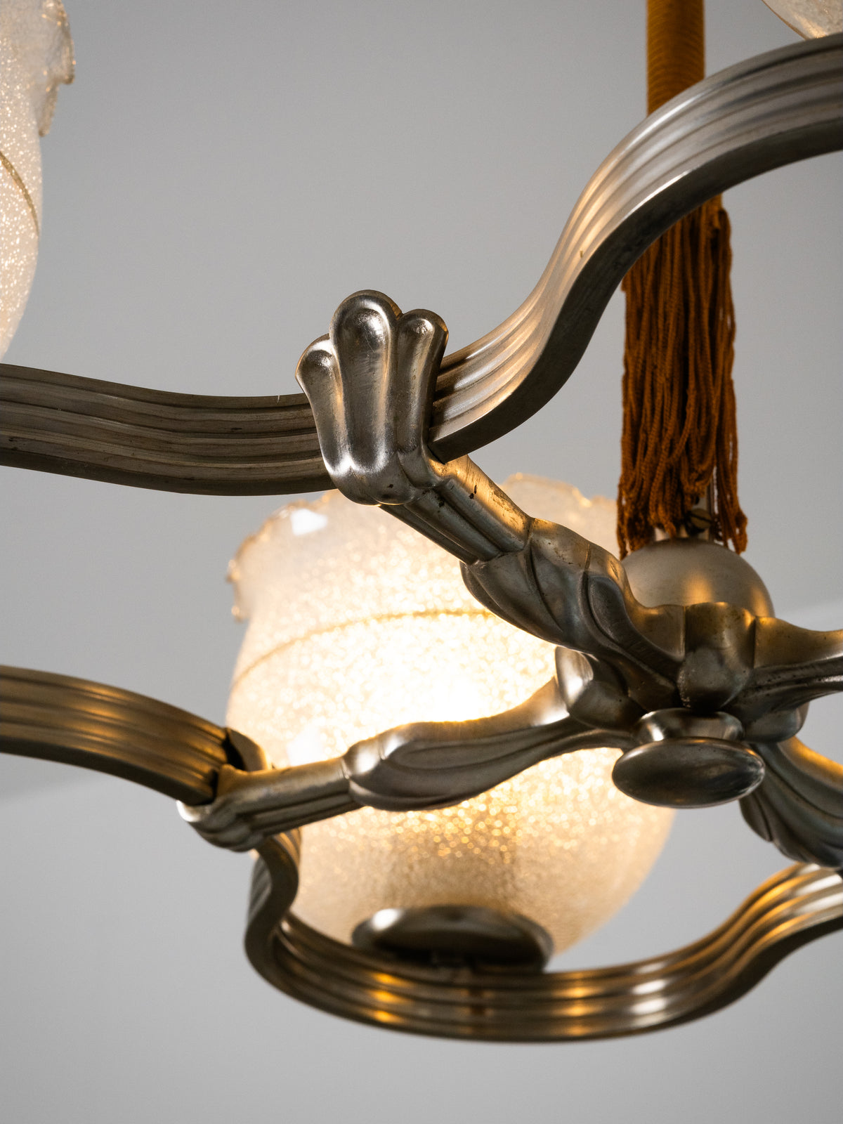 Finnish Art Deco Nickel-Plated Brass, String &amp; Glass Chandelier, 1930s