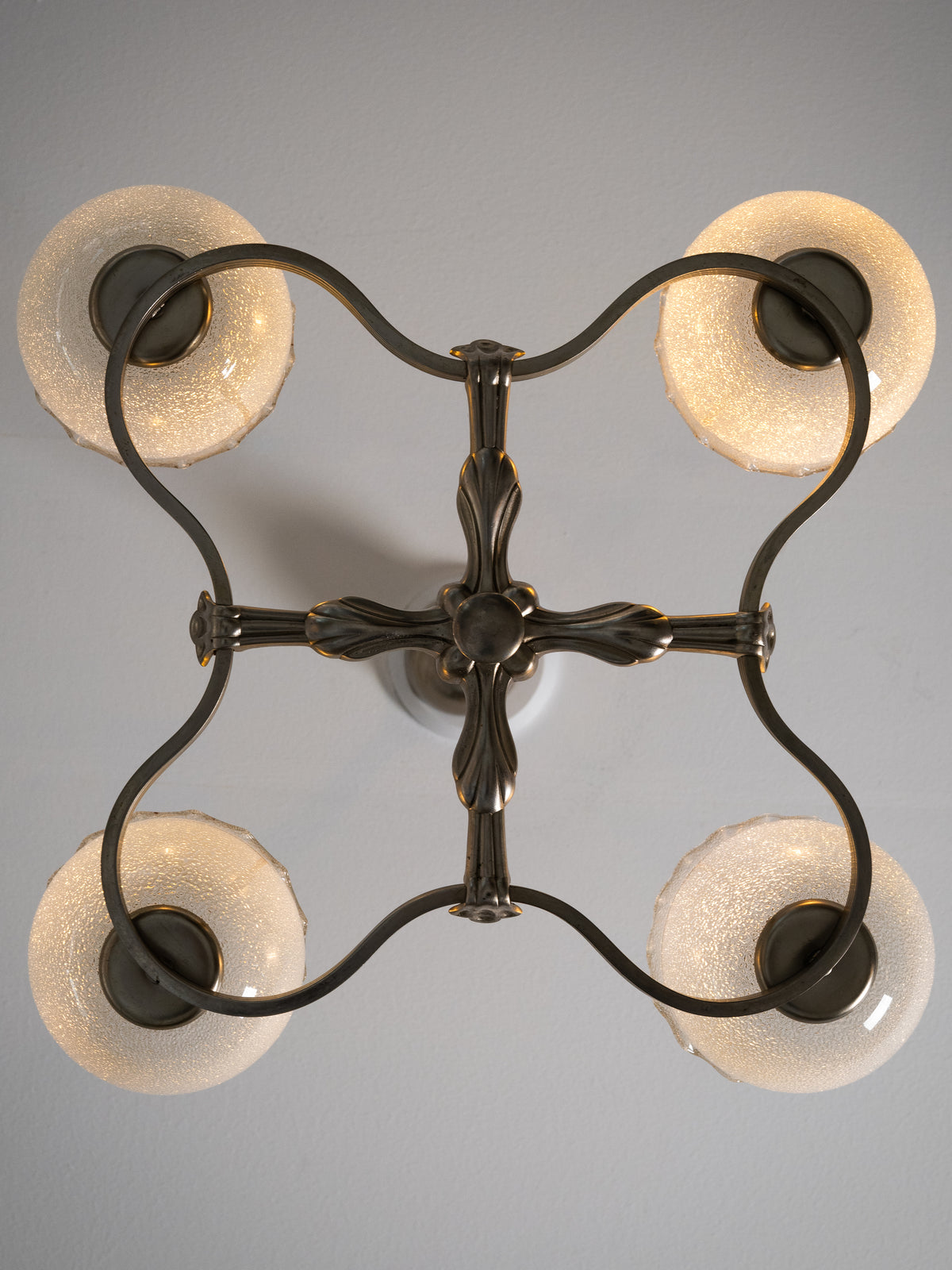 Finnish Art Deco Nickel-Plated Brass, String &amp; Glass Chandelier, 1930s