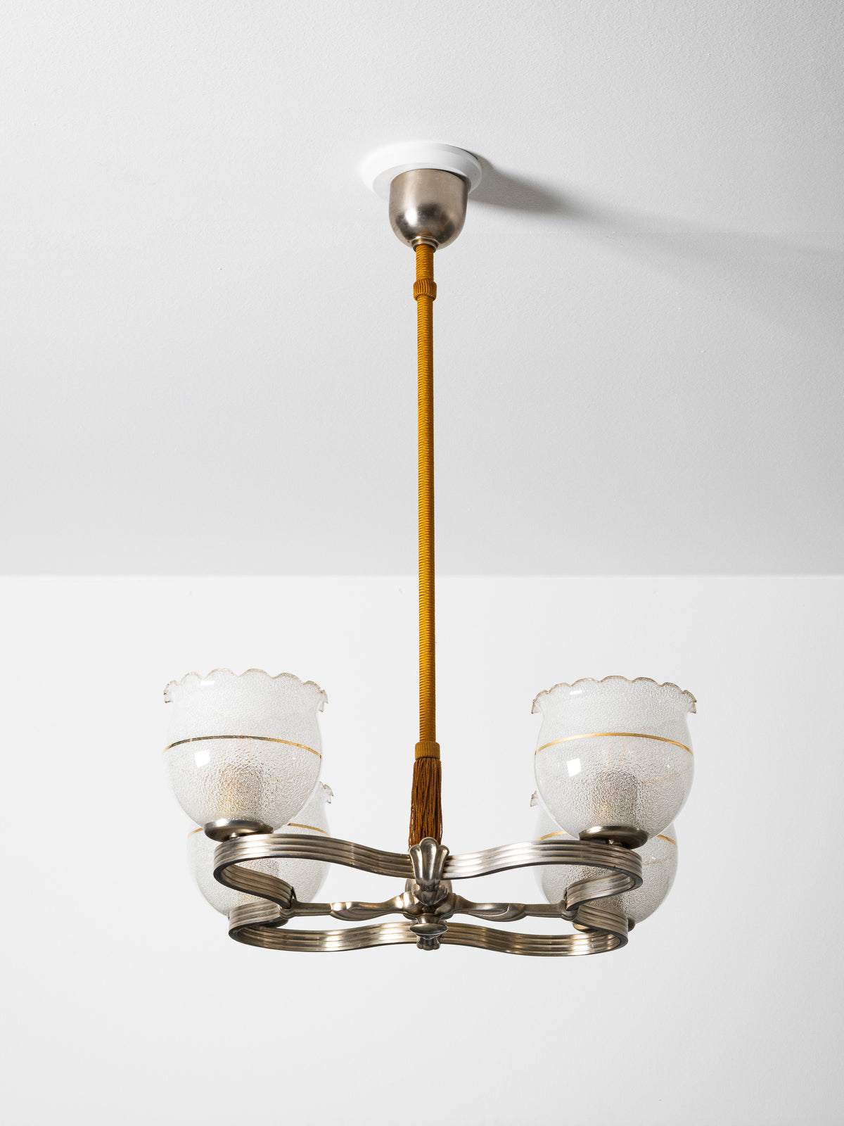 Finnish Art Deco Nickel-Plated Brass, String &amp; Glass Chandelier, 1930s