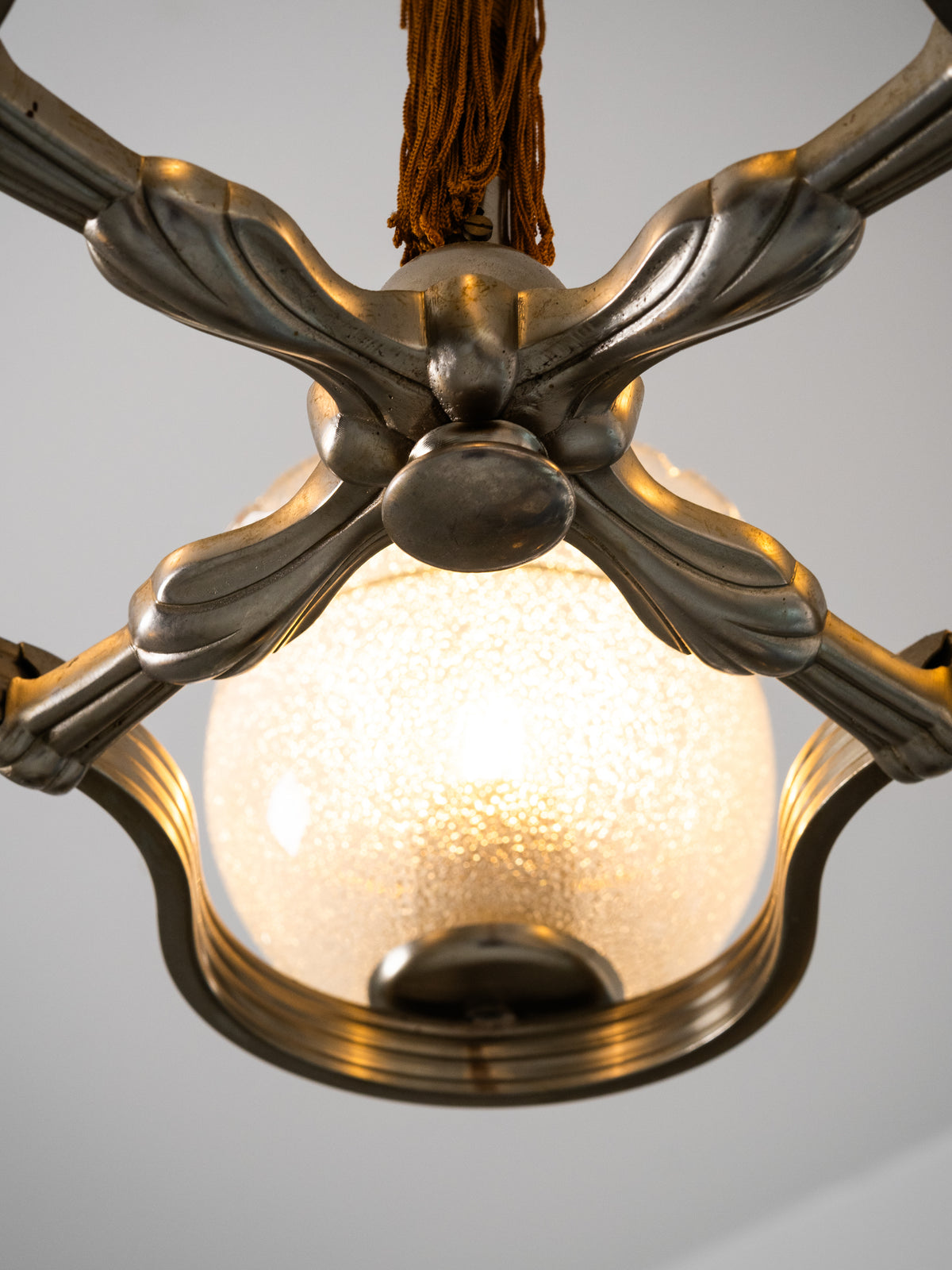 Finnish Art Deco Nickel-Plated Brass, String &amp; Glass Chandelier, 1930s