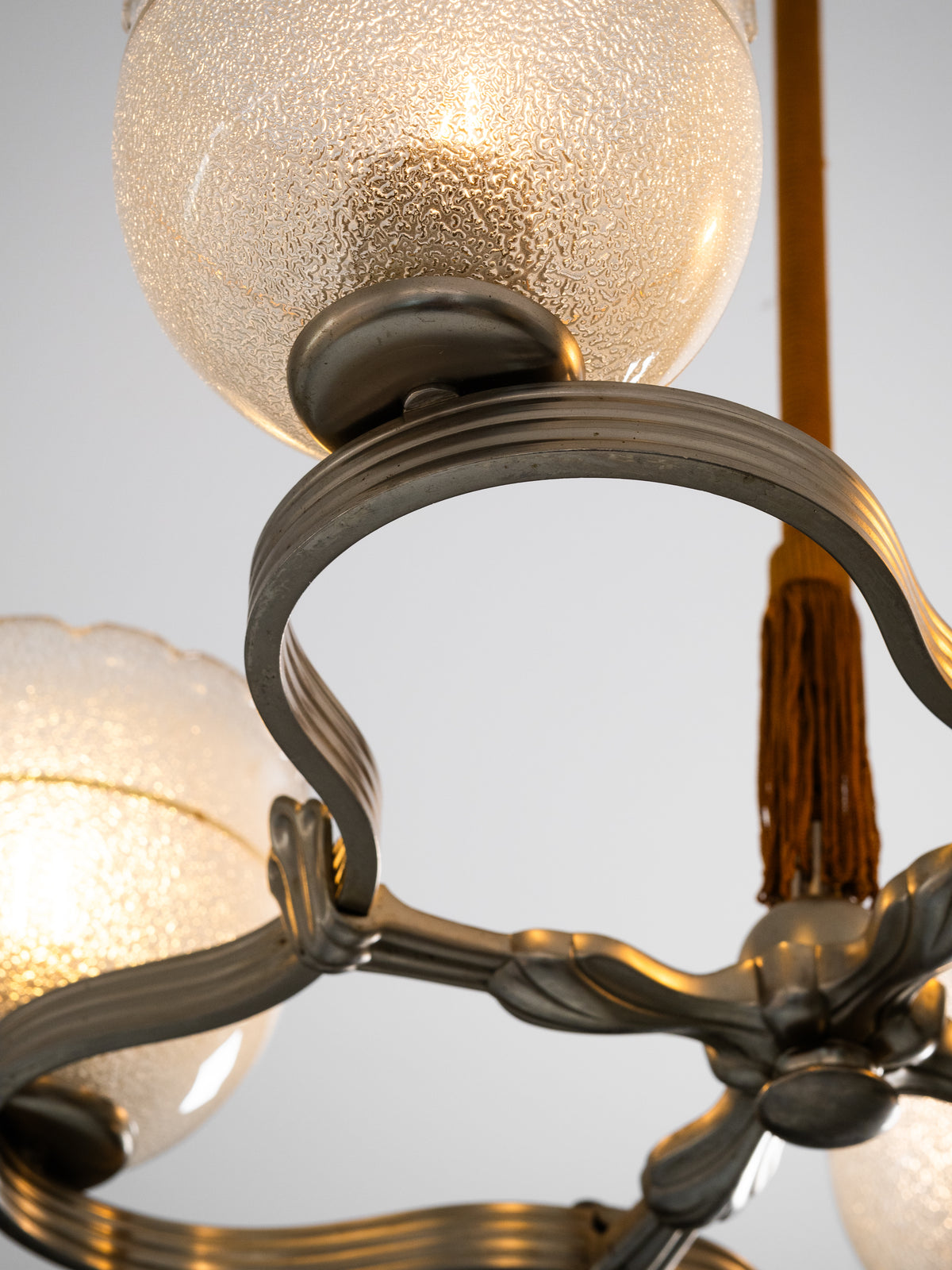 Finnish Art Deco Nickel-Plated Brass, String &amp; Glass Chandelier, 1930s