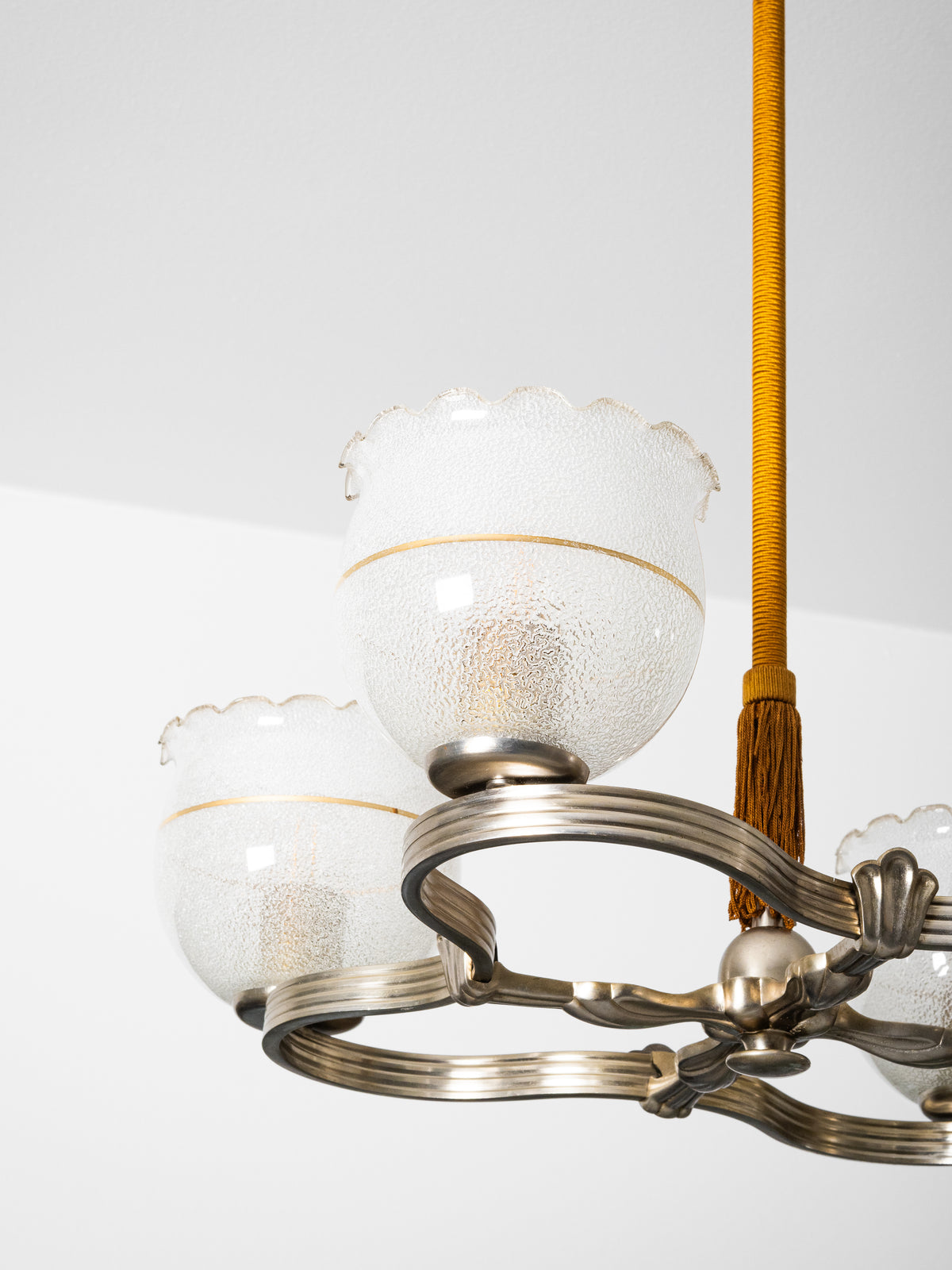 Finnish Art Deco Nickel-Plated Brass, String &amp; Glass Chandelier, 1930s