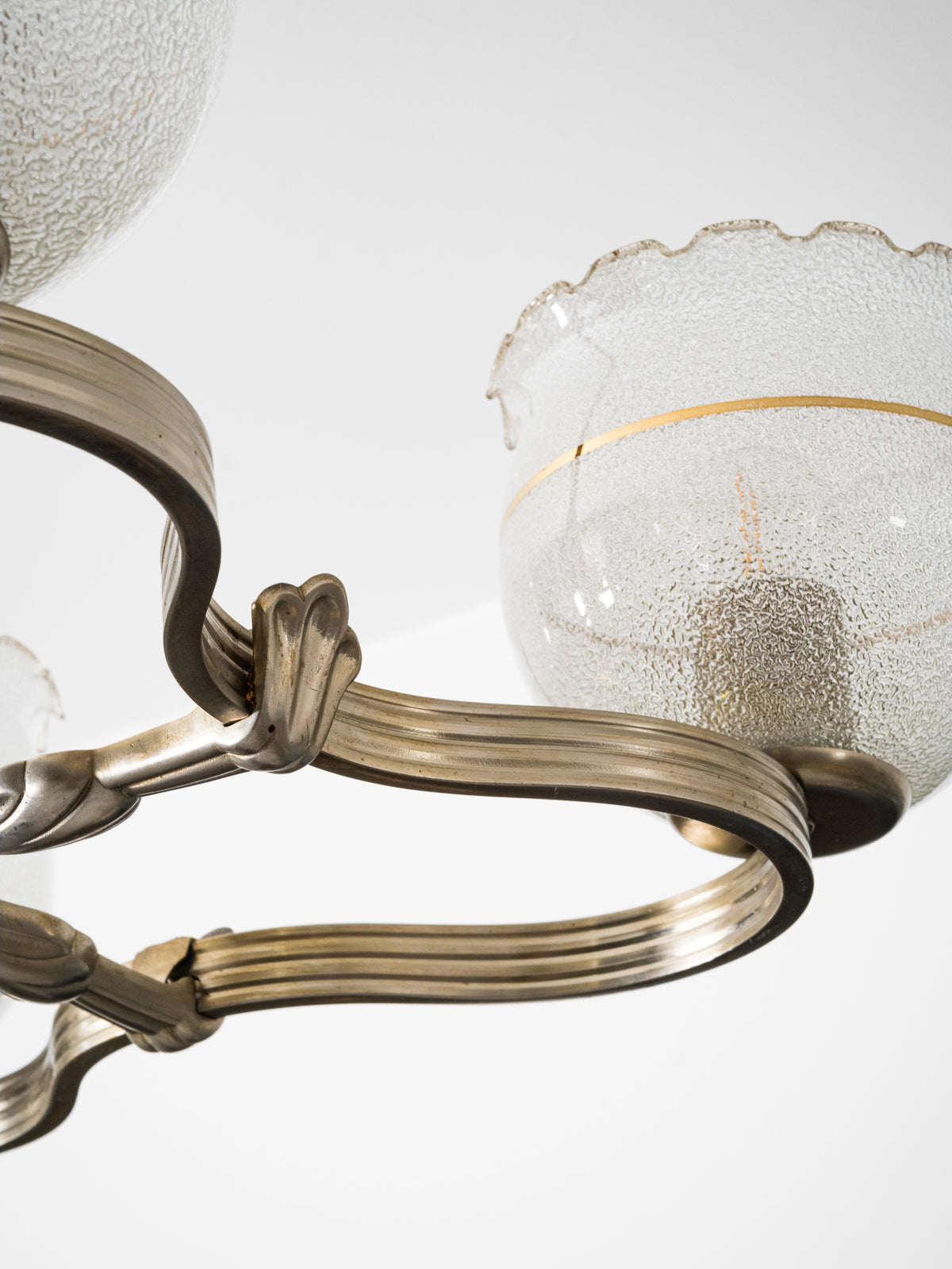 Finnish Art Deco Nickel-Plated Brass, String &amp; Glass Chandelier, 1930s