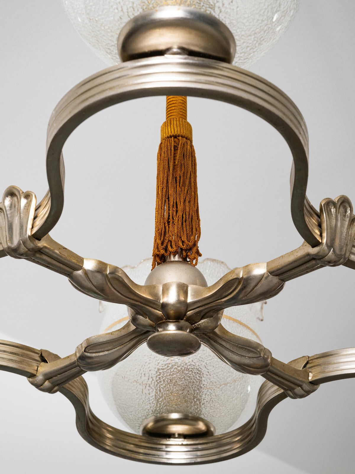 Finnish Art Deco Nickel-Plated Brass, String &amp; Glass Chandelier, 1930s