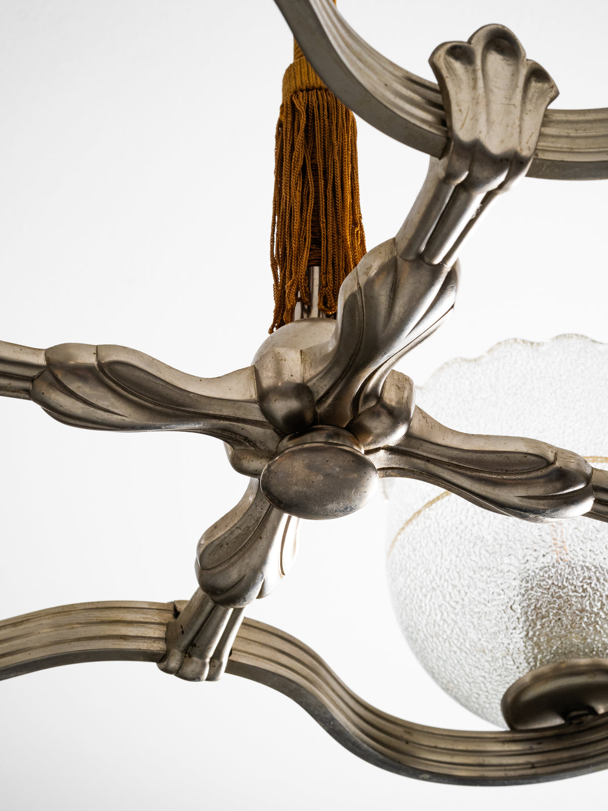 Finnish Art Deco Nickel-Plated Brass, String &amp; Glass Chandelier, 1930s