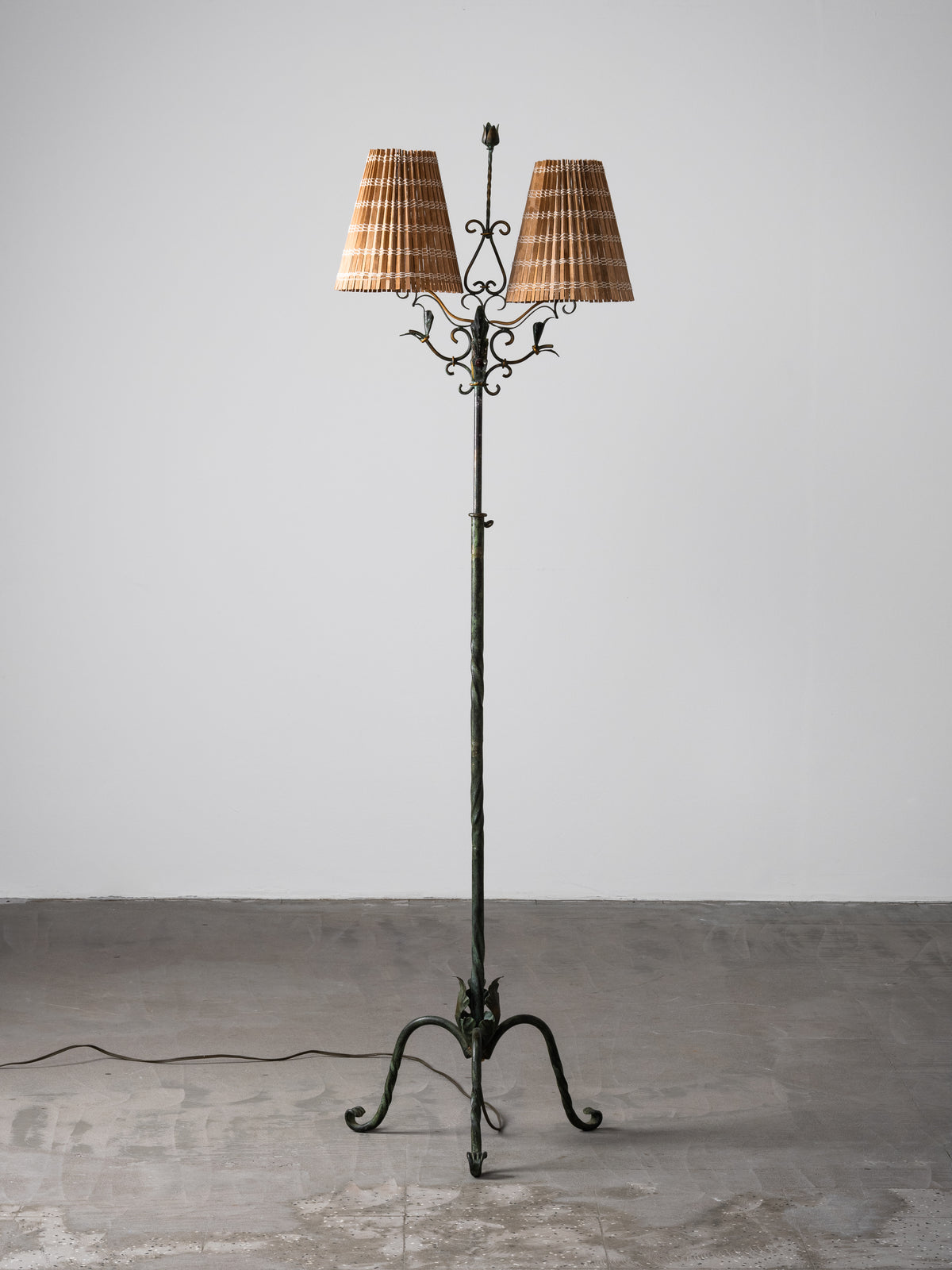 Wrought Iron &amp; Wood-Slate Floor Lamp by Taidetakomo Hakkarainen, Finland, 1930s