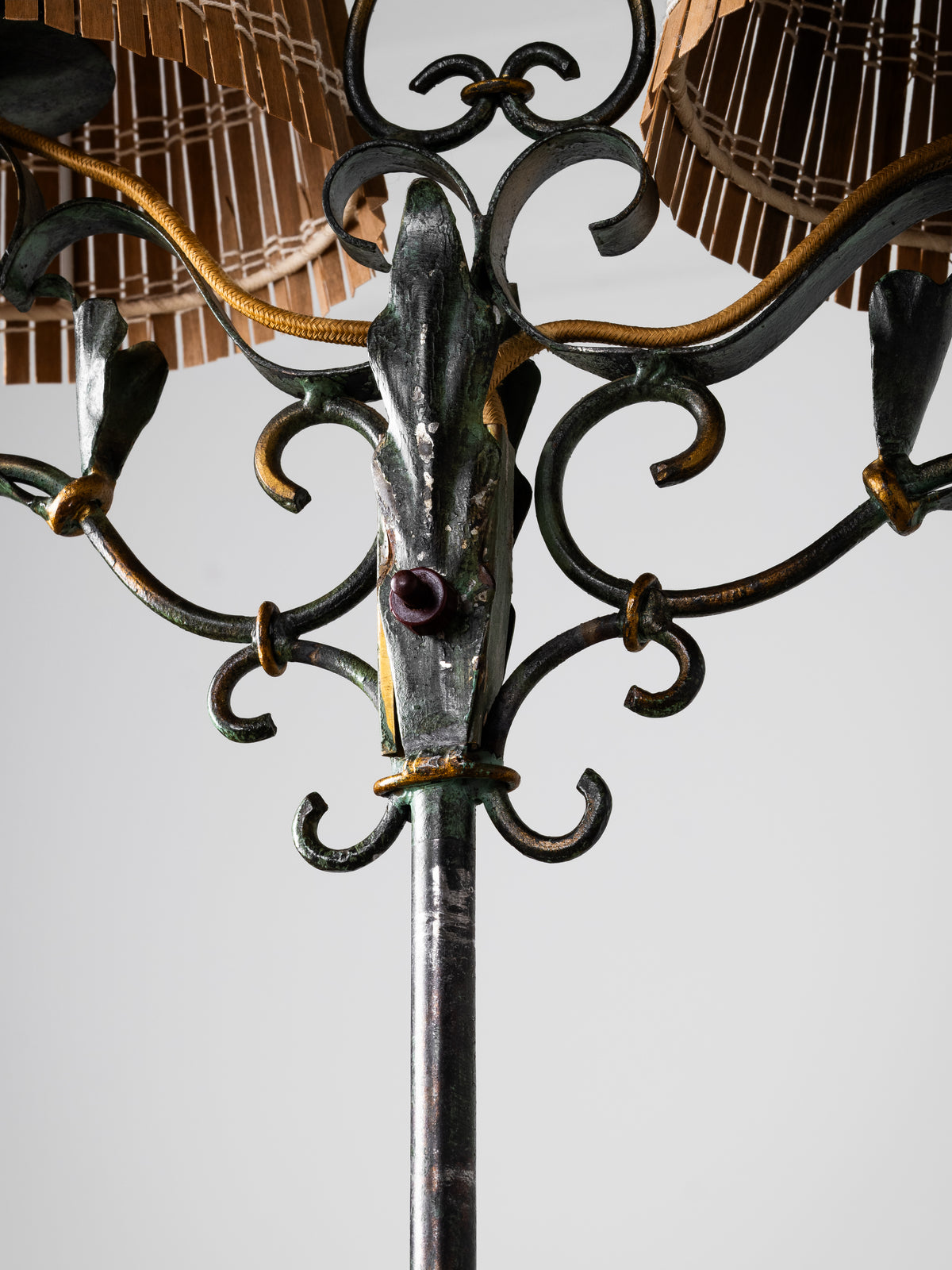 Wrought Iron &amp; Wood-Slate Floor Lamp by Taidetakomo Hakkarainen, Finland, 1930s