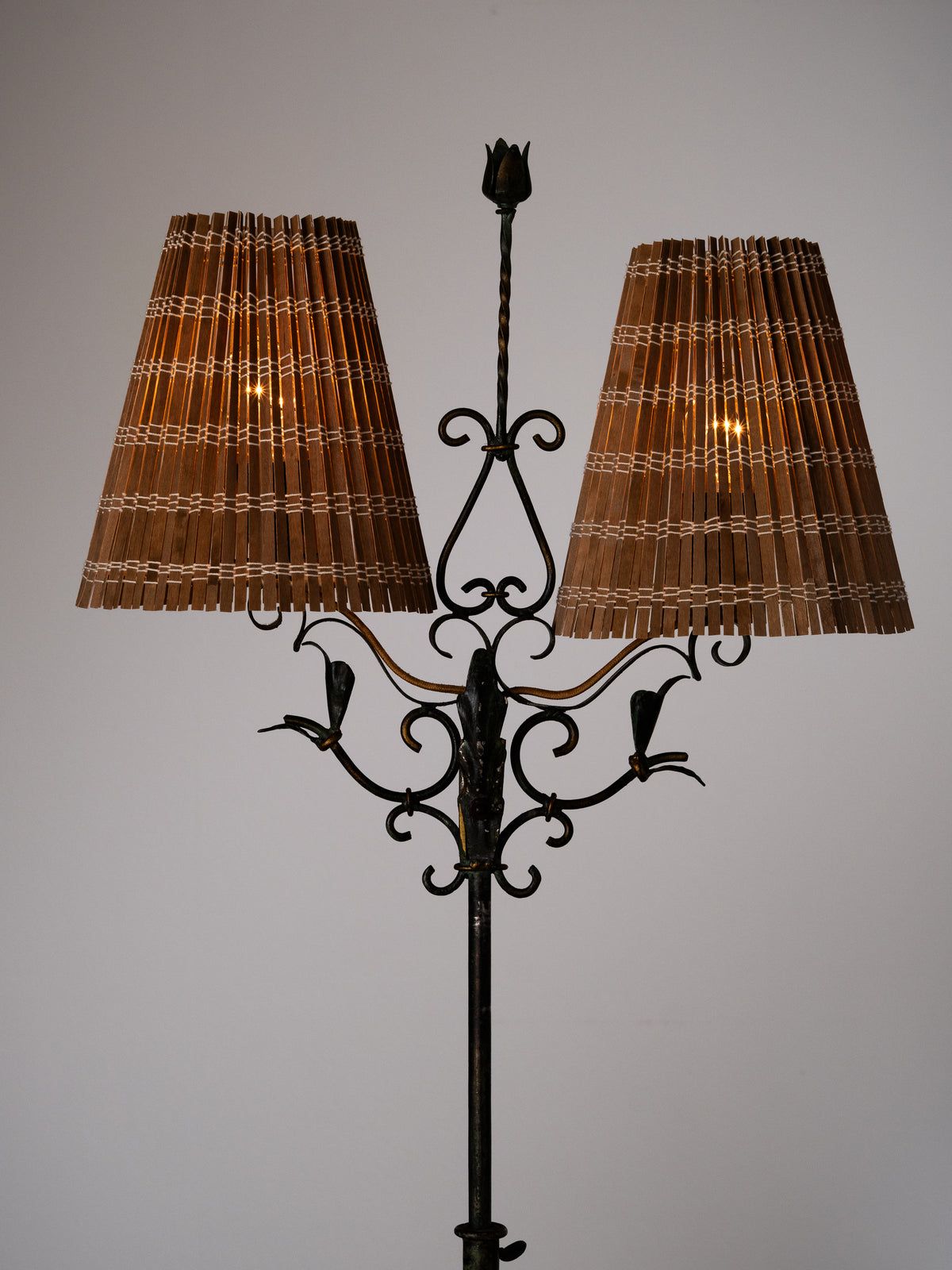 Wrought Iron &amp; Wood-Slate Floor Lamp by Taidetakomo Hakkarainen, Finland, 1930s