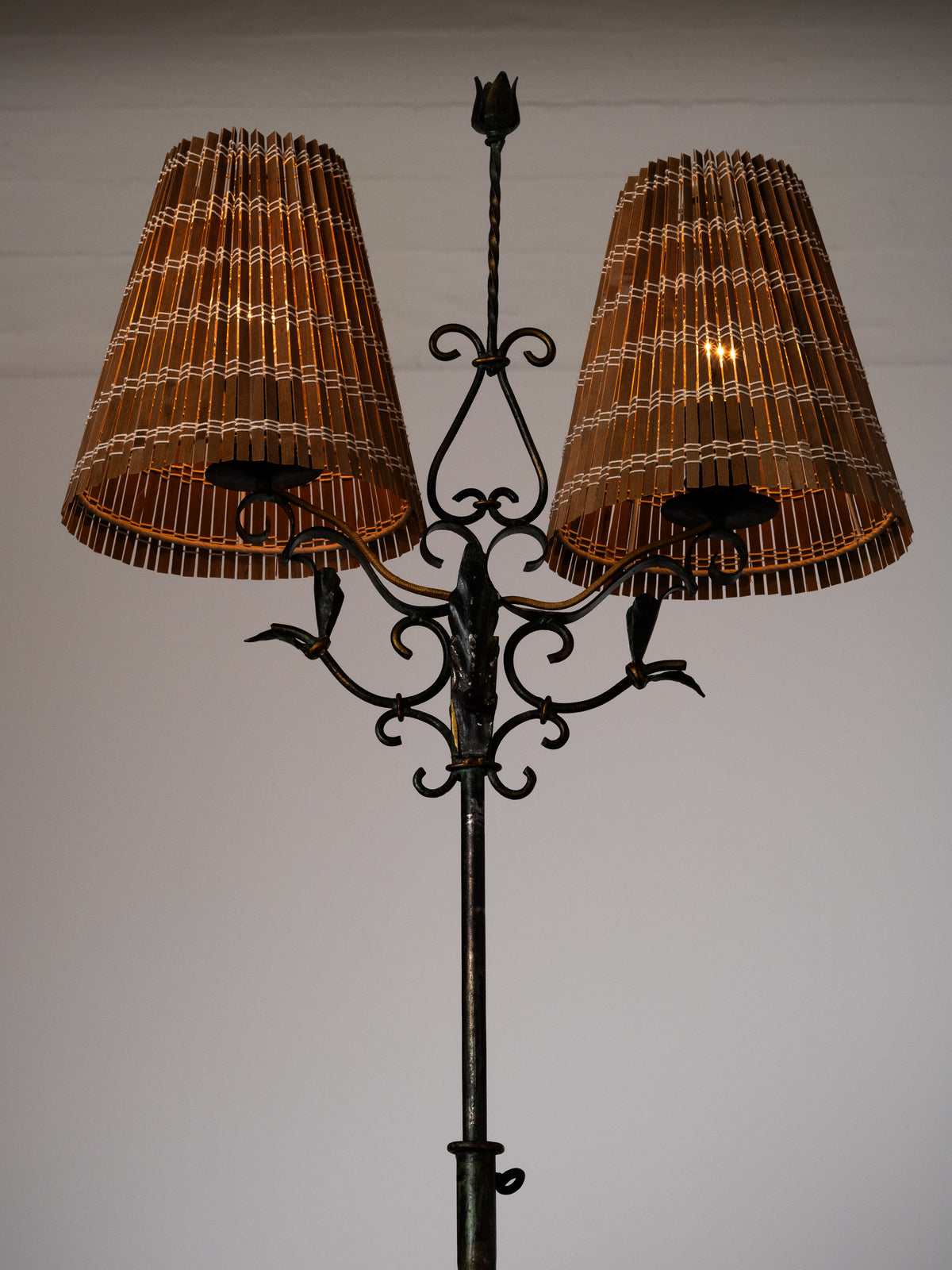 Wrought Iron &amp; Wood-Slate Floor Lamp by Taidetakomo Hakkarainen, Finland, 1930s