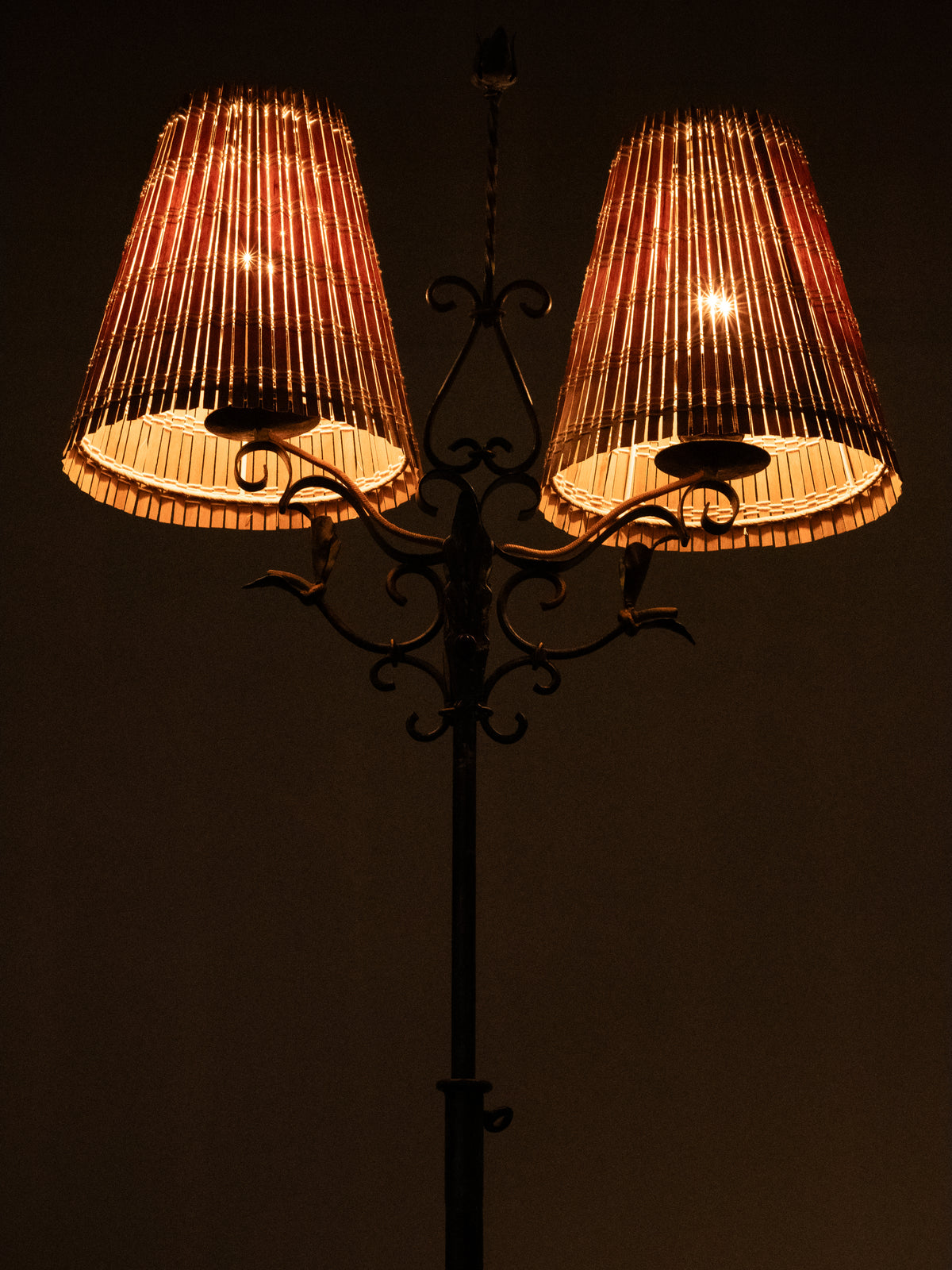 Wrought Iron &amp; Wood-Slate Floor Lamp by Taidetakomo Hakkarainen, Finland, 1930s